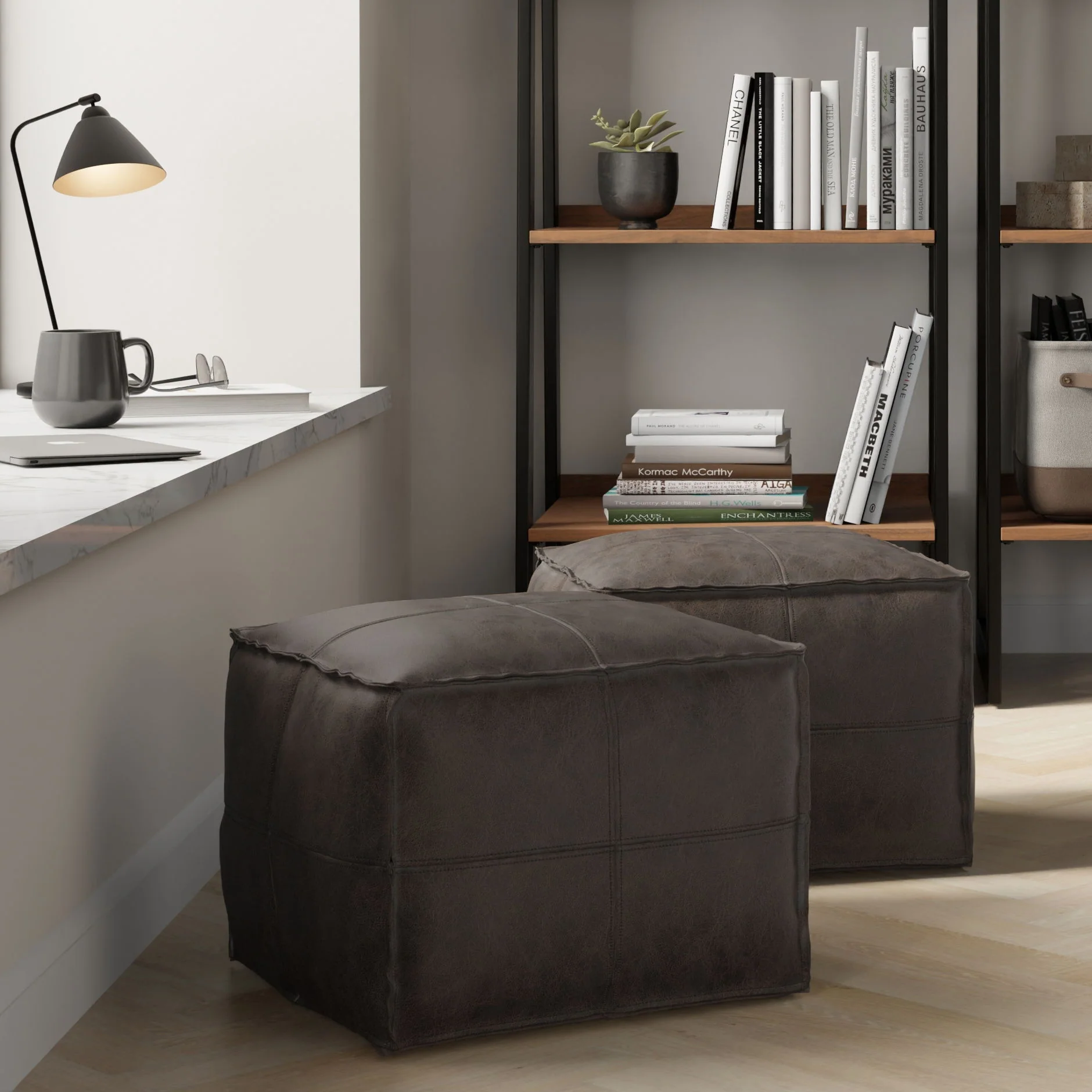 Sheffield - Square Pouf - Distressed Dark Brown - Image 8