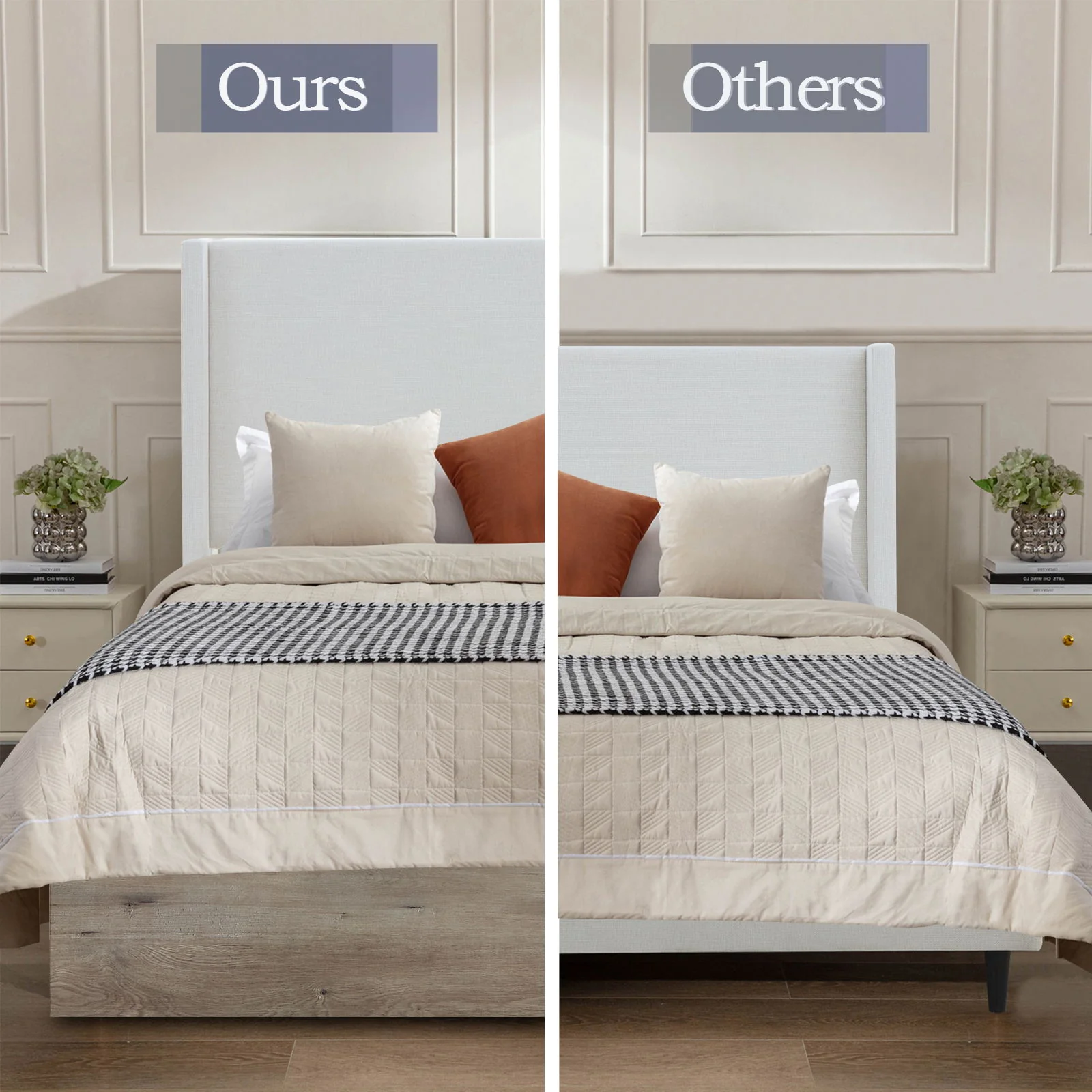 Shelton - Queen Upholstered Wingback Bed With 54" High Headboard - Ivory / Light Gray / Camel Oak - Image 12