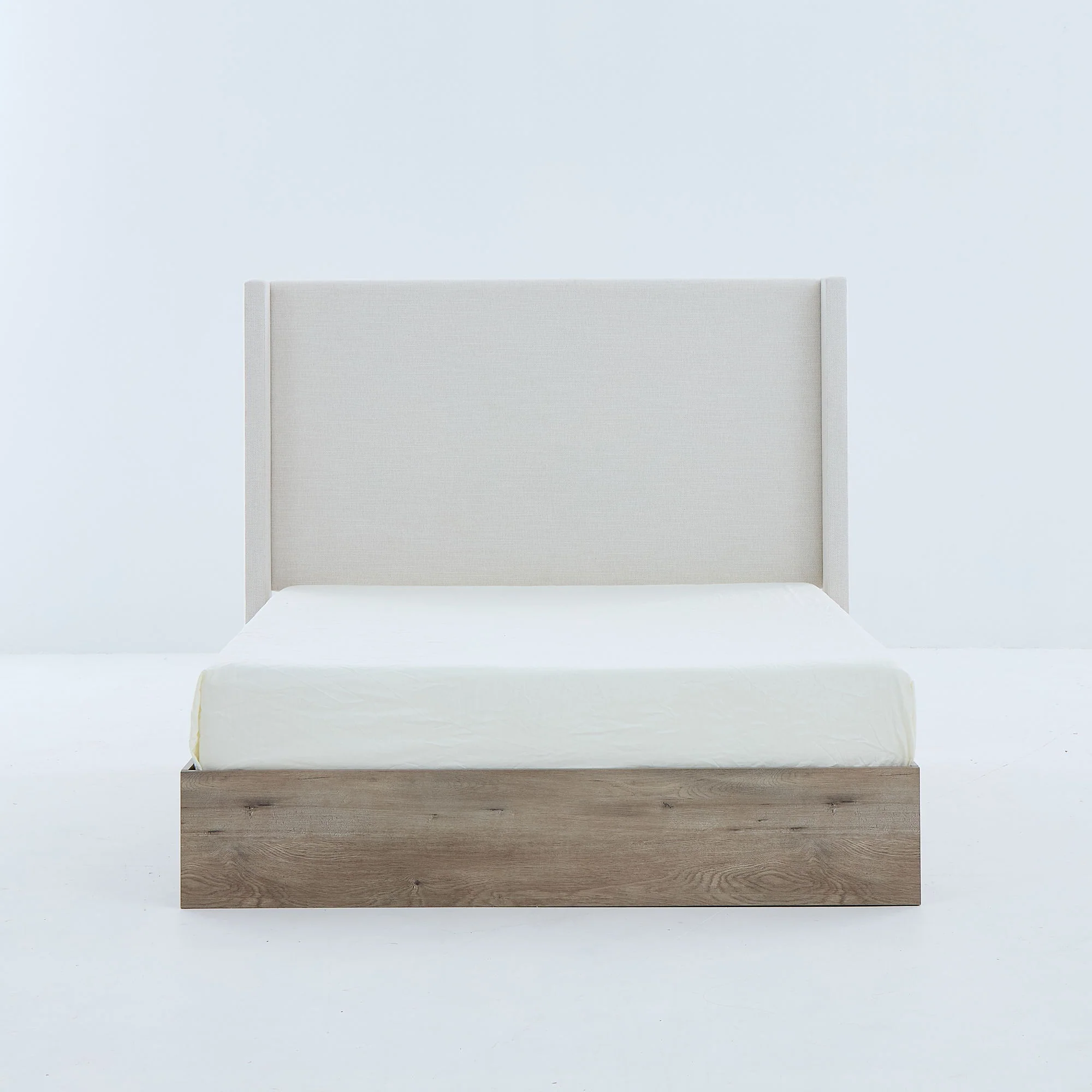 Shelton - Queen Upholstered Wingback Bed With 54" High Headboard - Ivory / Light Gray / Camel Oak - Image 13
