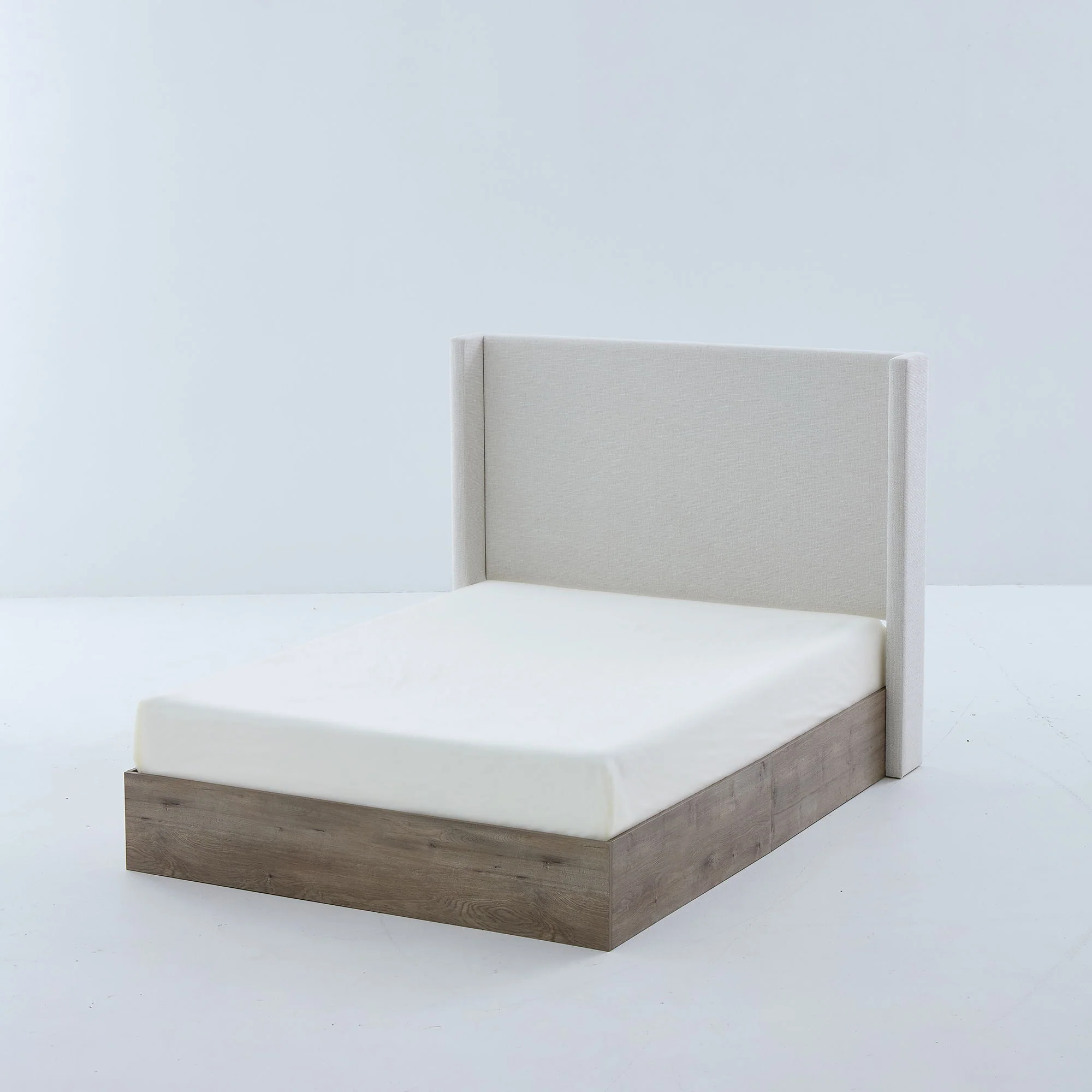 Shelton - Queen Upholstered Wingback Bed With 54" High Headboard - Ivory / Light Gray / Camel Oak - Image 4