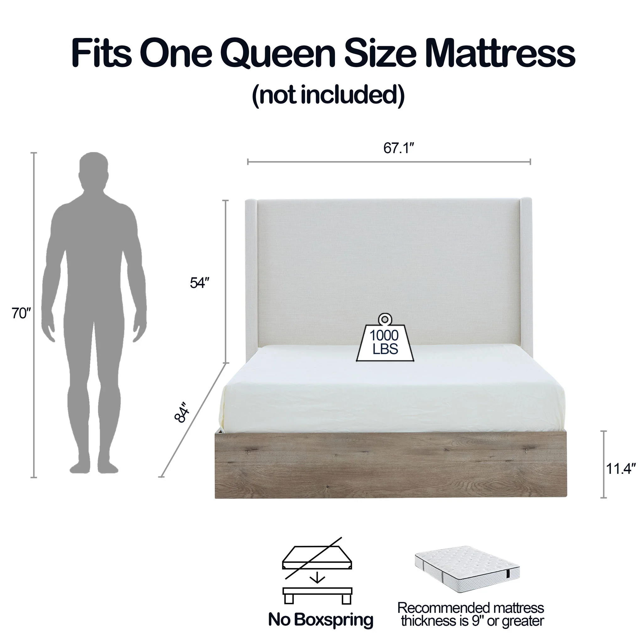 Shelton - Queen Upholstered Wingback Bed With 54" High Headboard - Ivory / Light Gray / Camel Oak - Image 6