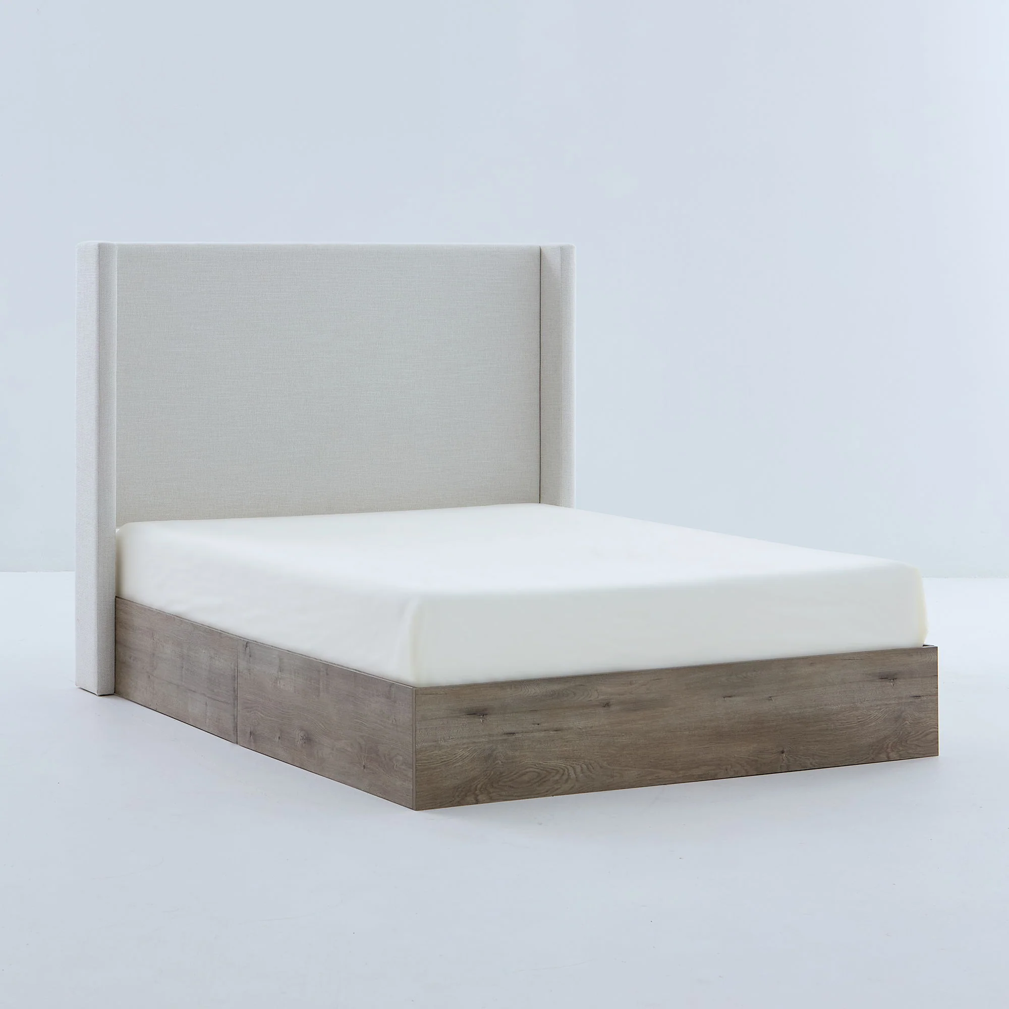Shelton - Queen Upholstered Wingback Bed With 54" High Headboard - Ivory / Light Gray / Camel Oak - Image 7