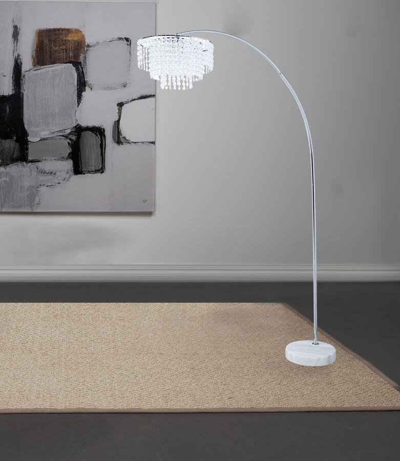 Shirley - Hanging Crystal Arc Metal Floor Lamp - Chrome - Image 2