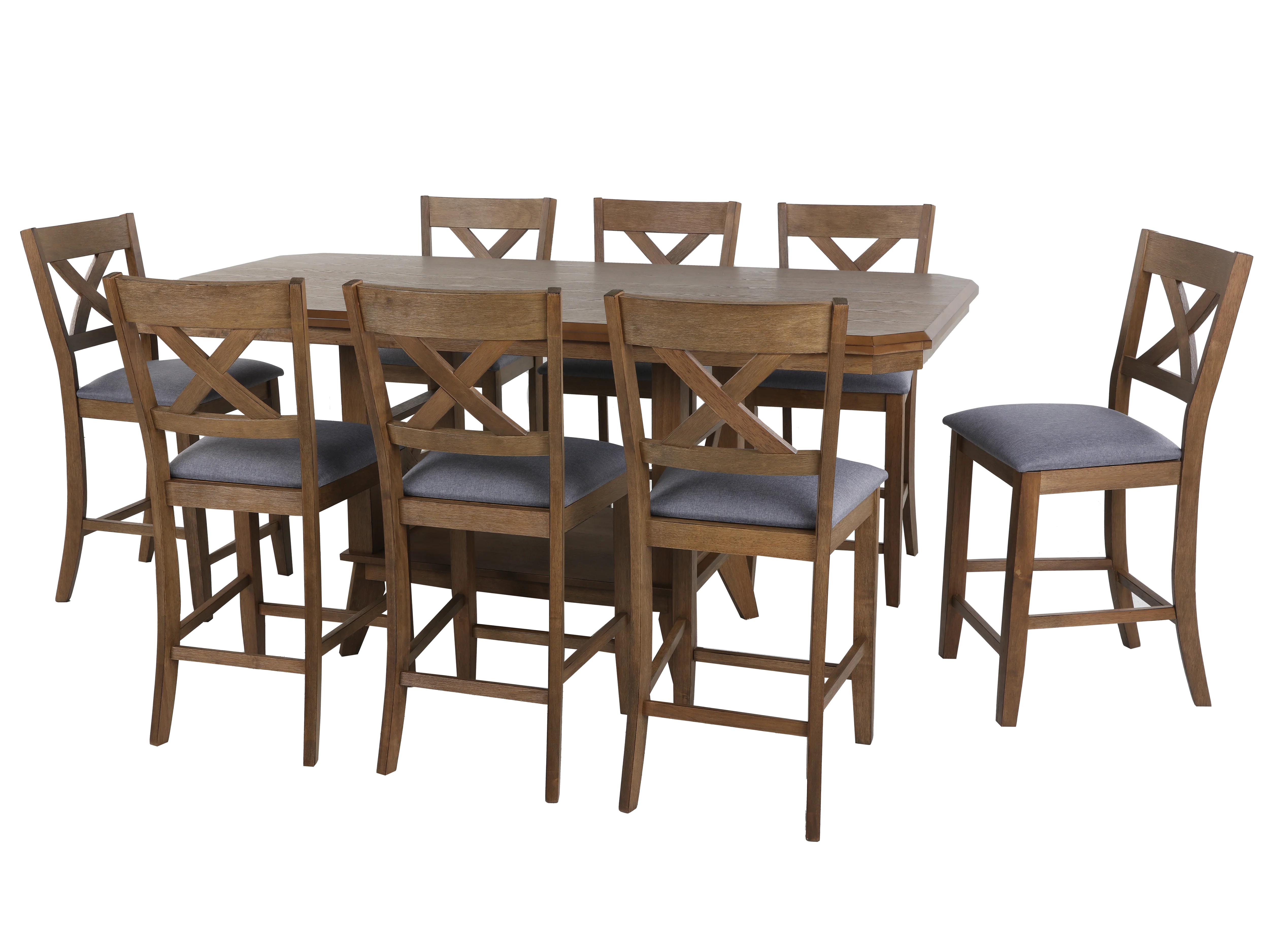 Sierra Oak 9-Piece Counter-Height Dining Set with Storage Table & Upholstered X-Back Stools - Image 2