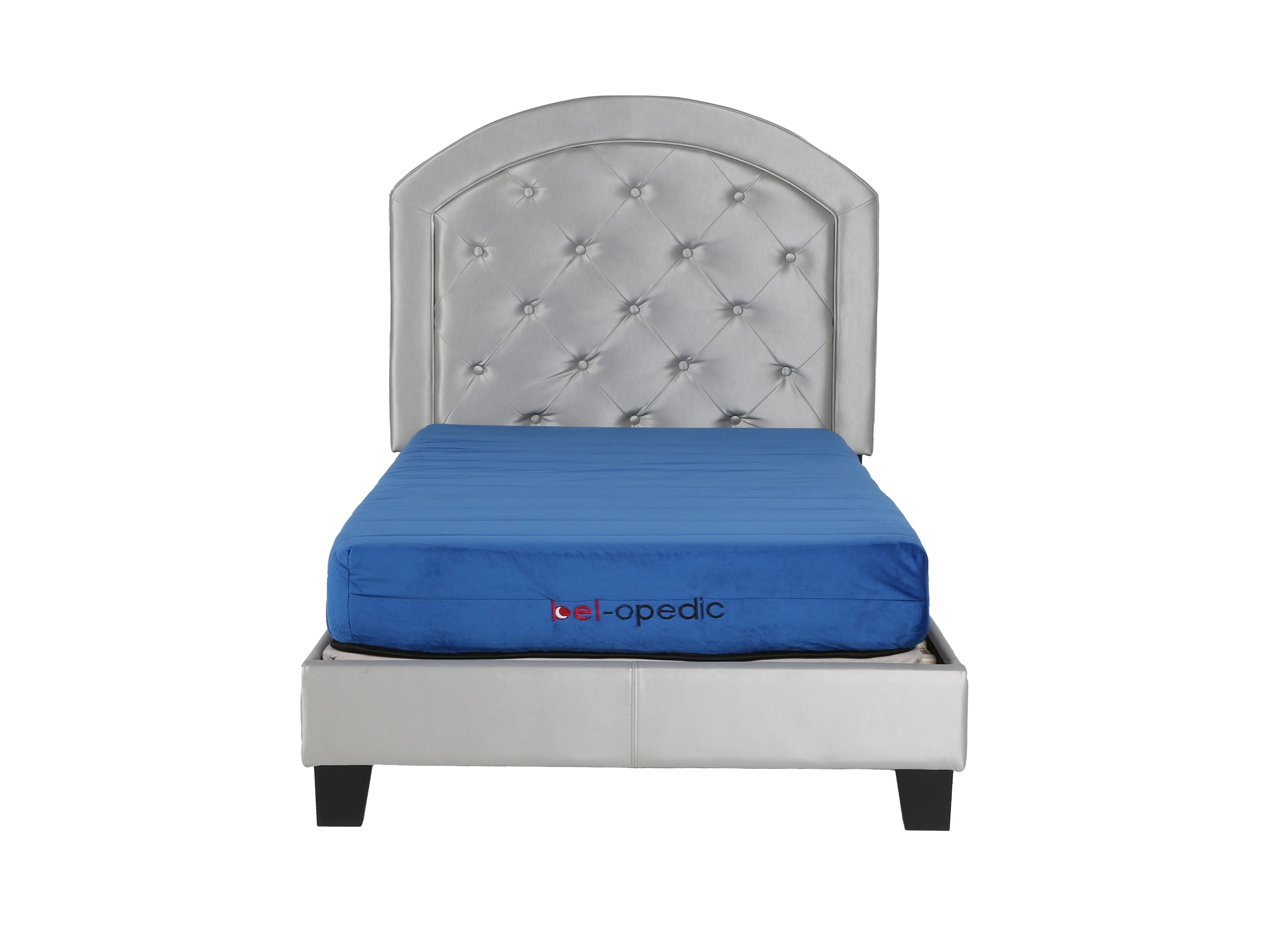 Silver Tufted Upholstered Youth Bed — Arched Headboard (Full) - Image 2