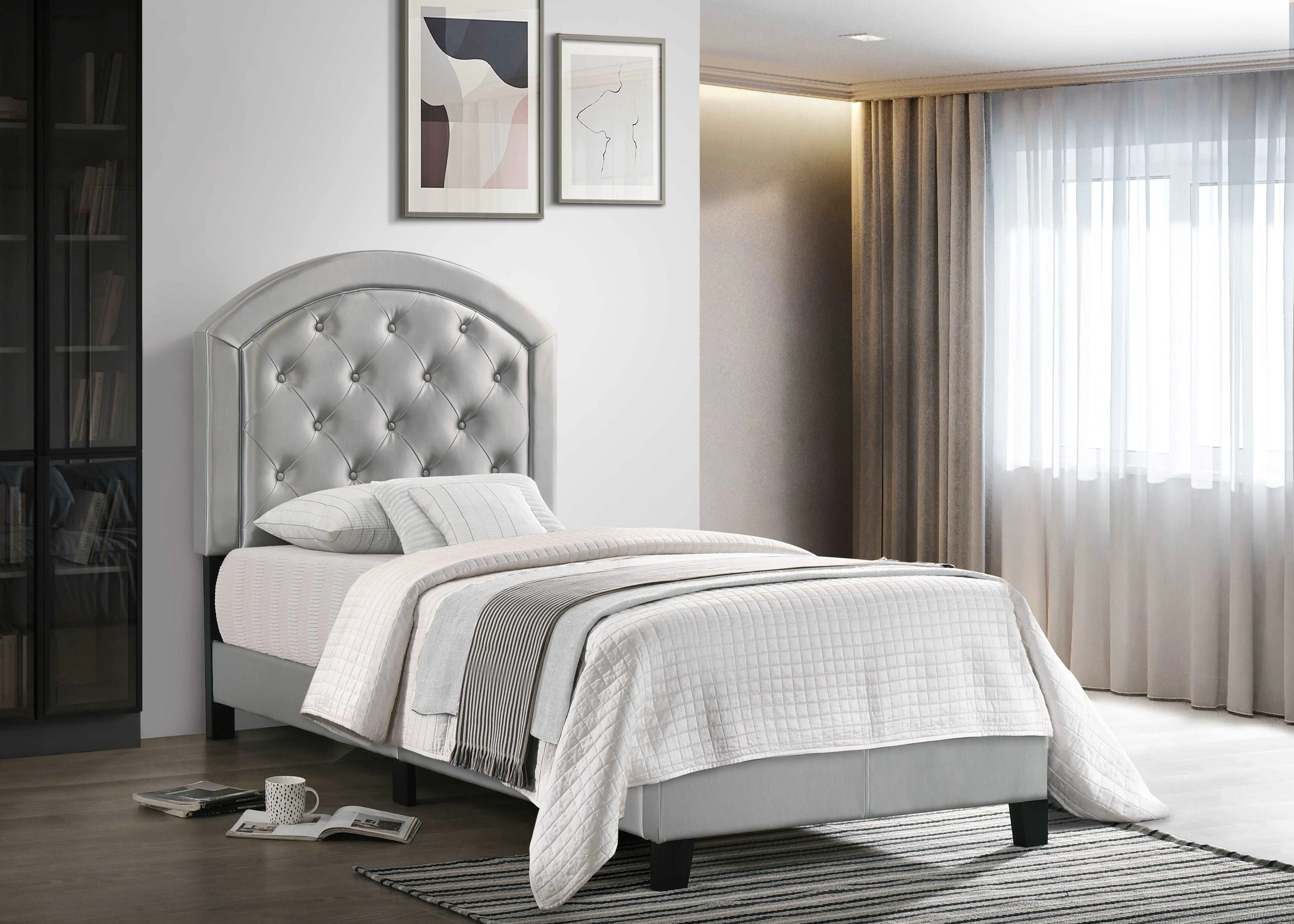 Silver Tufted Upholstered Youth Bed — Arched Headboard (Full) - Image 3