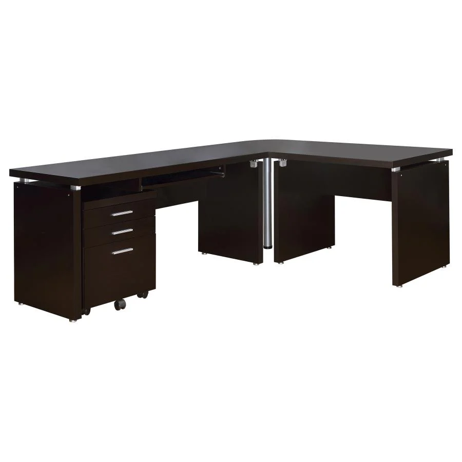 Skylar - L-Shape Desk With Mobile File Cabinet - Cappuccino - Image 2