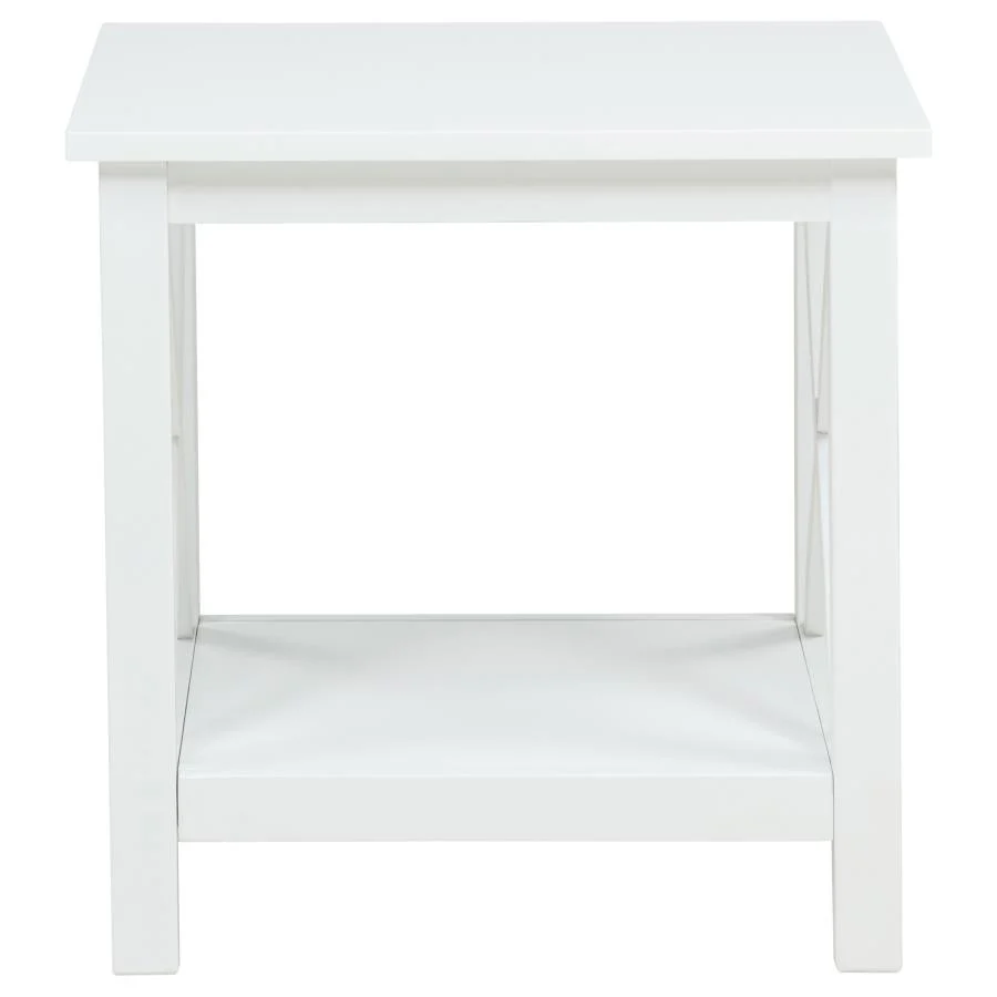 Skyview - Square Pine Wood Side End Table With Shelf - White - Image 3