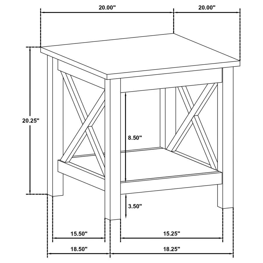 Skyview - Square Pine Wood Side End Table With Shelf - White - Image 7