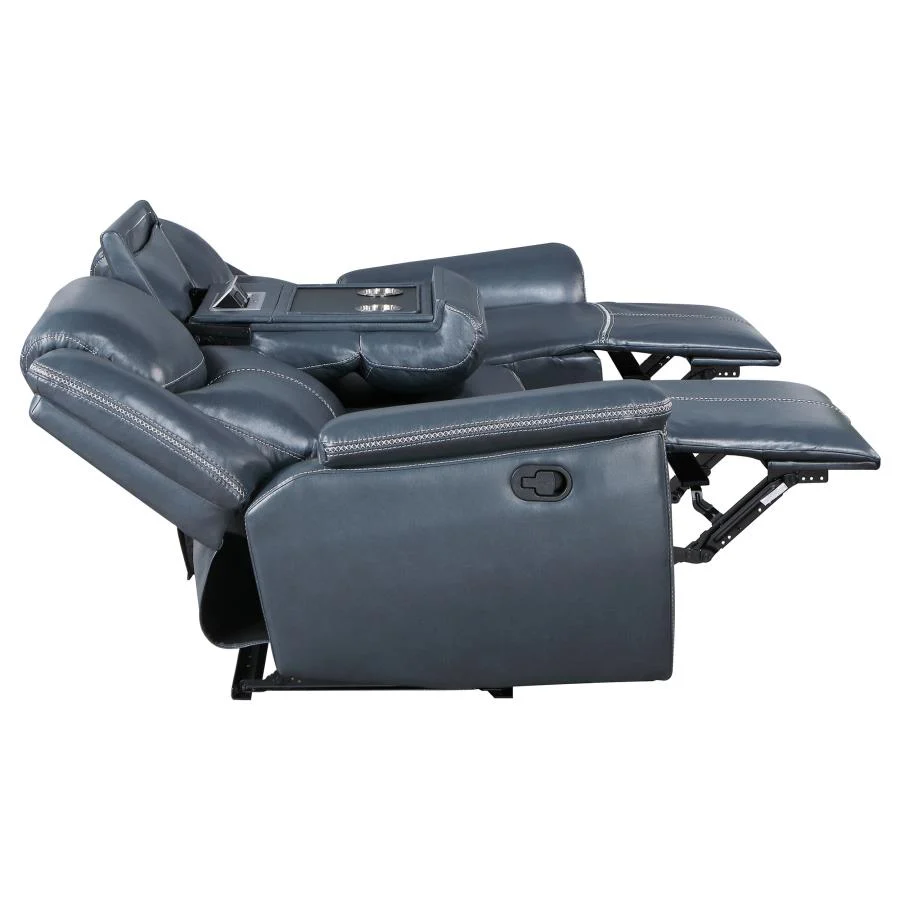 Sloane - Upholstered Padded Arm Reclining Sofa - Blue - Image 7