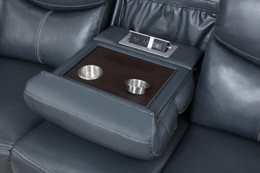 Sloane - Upholstered Padded Arm Reclining Sofa - Blue - Image 8