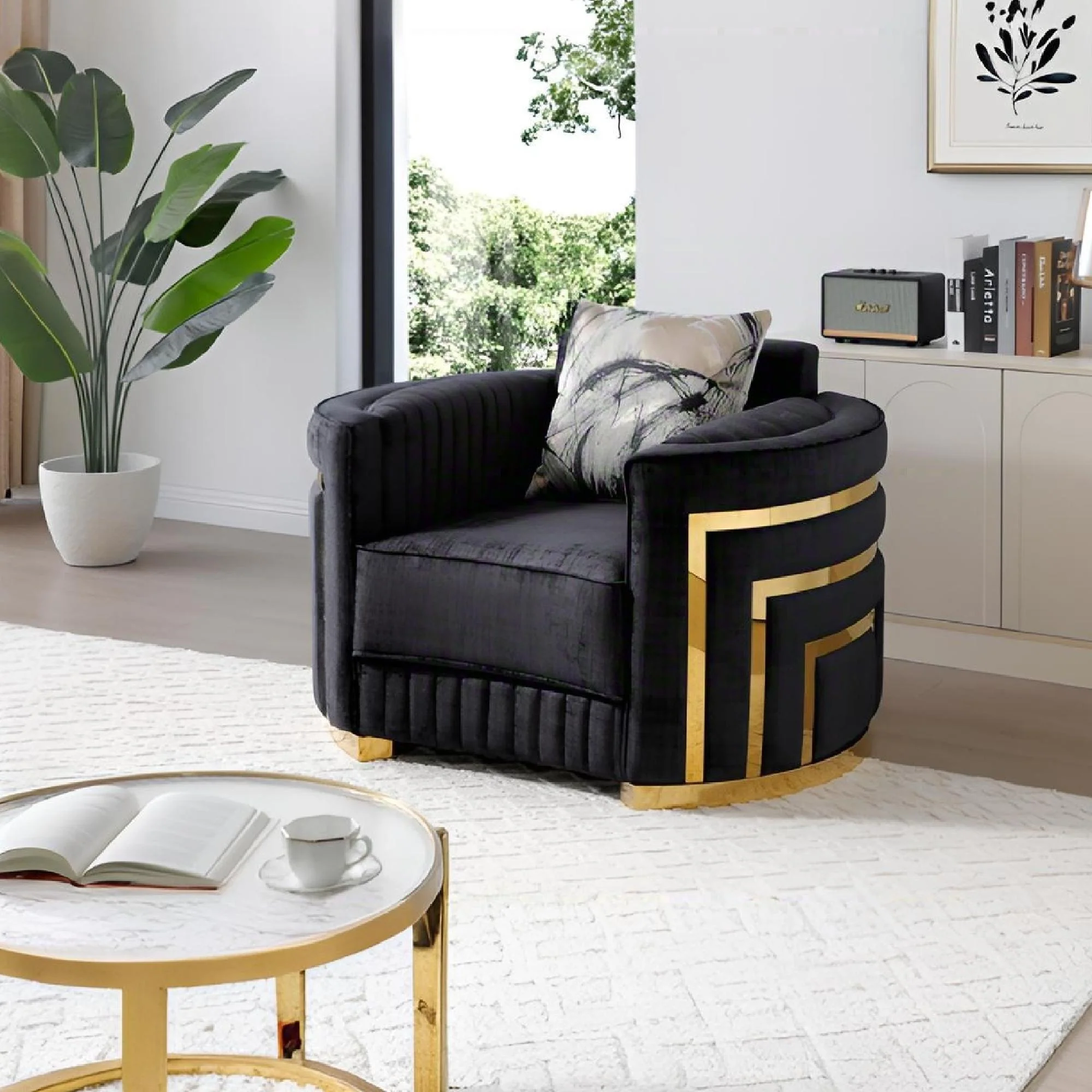 Soledad - Chair Upholstered With Hued Accents - Black - Image 3