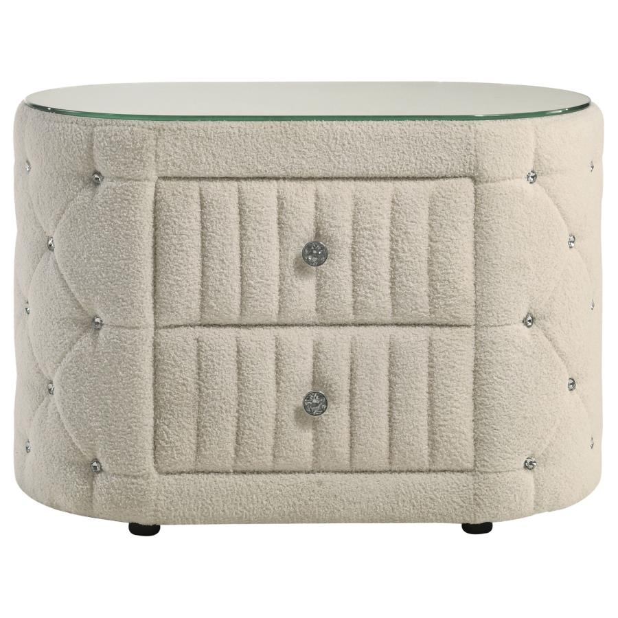 Sonya - 2-Drawer Upholstered Nightstand Bedside Table - Ivory - Image 3