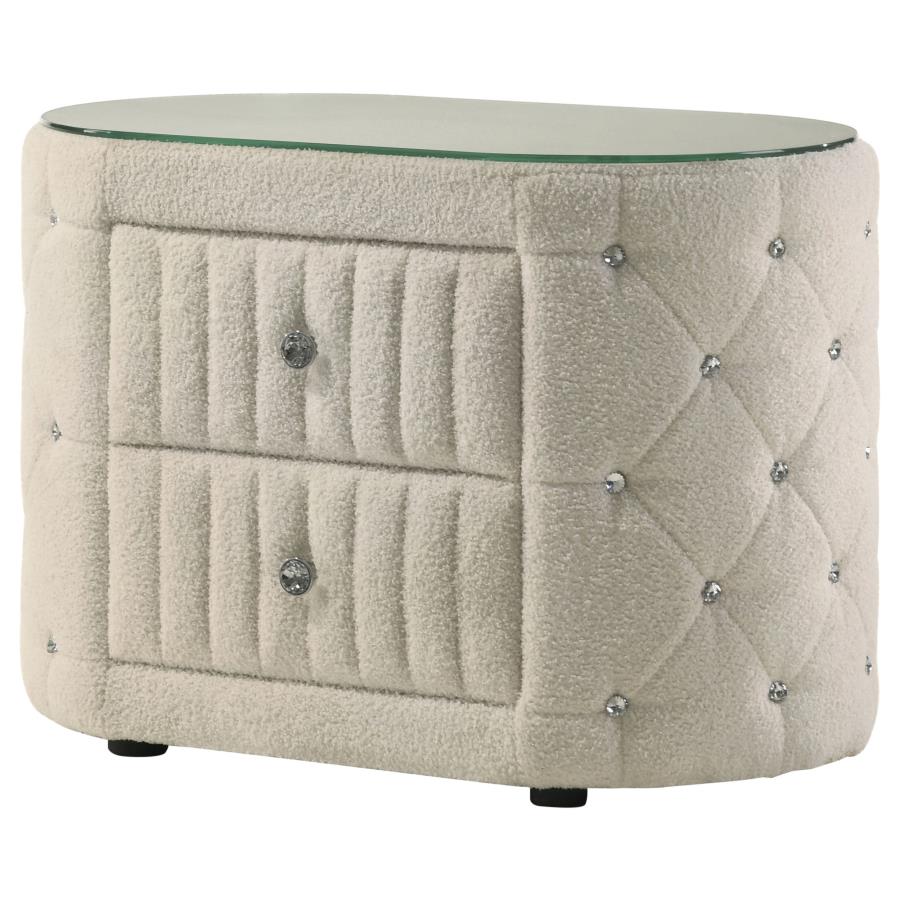 Sonya - 2-Drawer Upholstered Nightstand Bedside Table - Ivory - Image 4