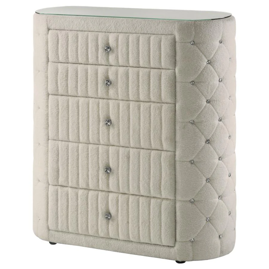 Sonya - 5-Drawer Upholstered Bedroom Chest Of Drawers - Ivory - Image 4