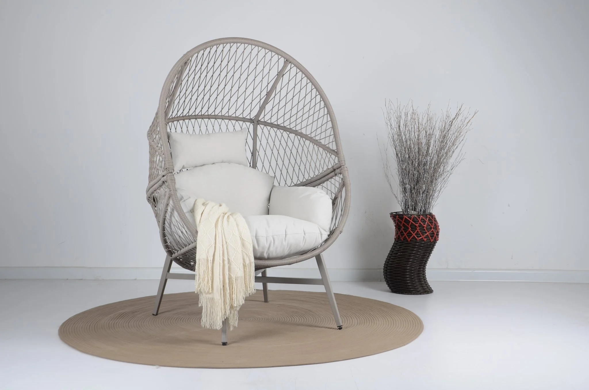 Modern Wicker Egg Chair with Cushion - Image 3