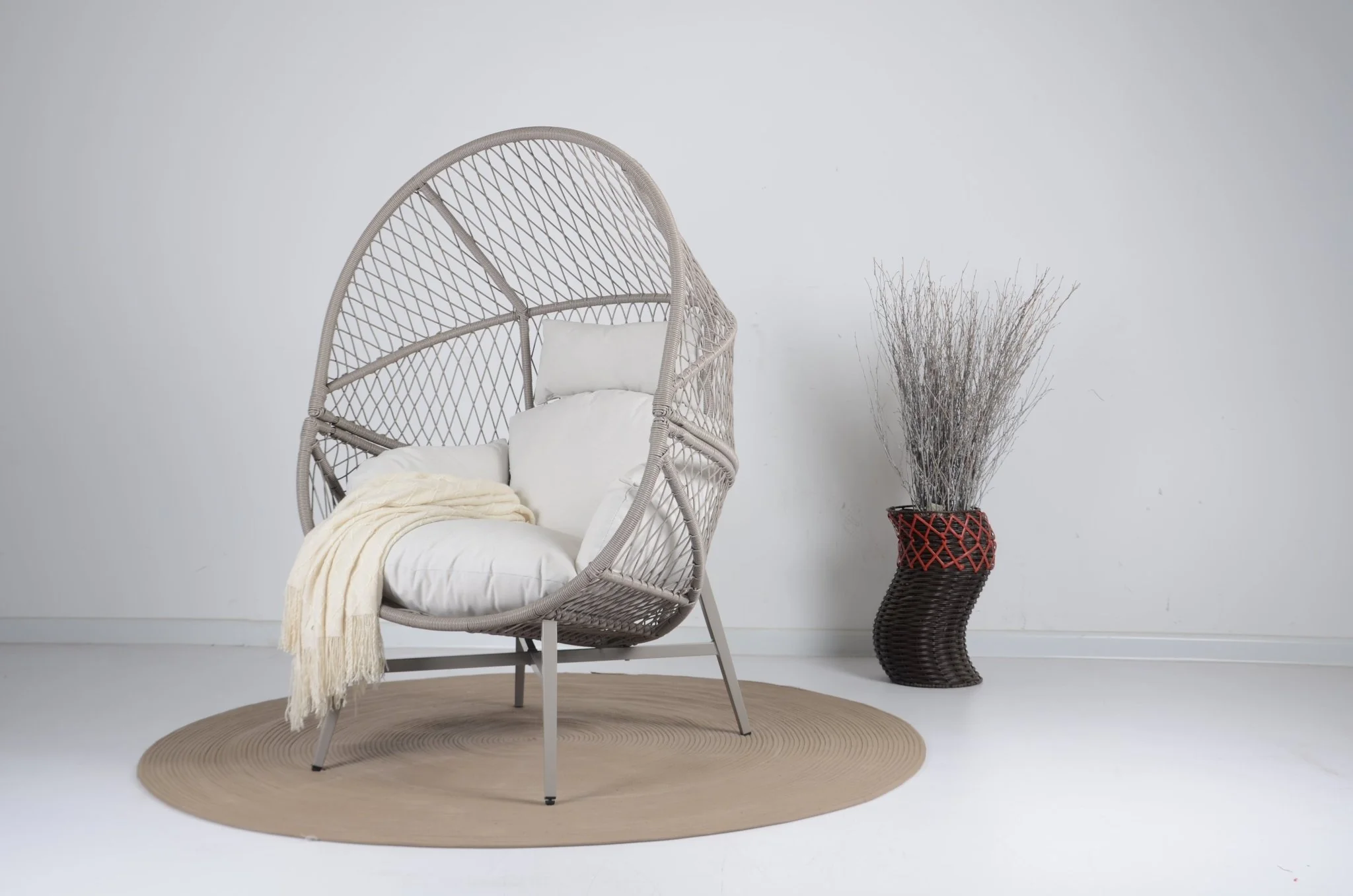 Modern Wicker Egg Chair with Cushion - Image 4