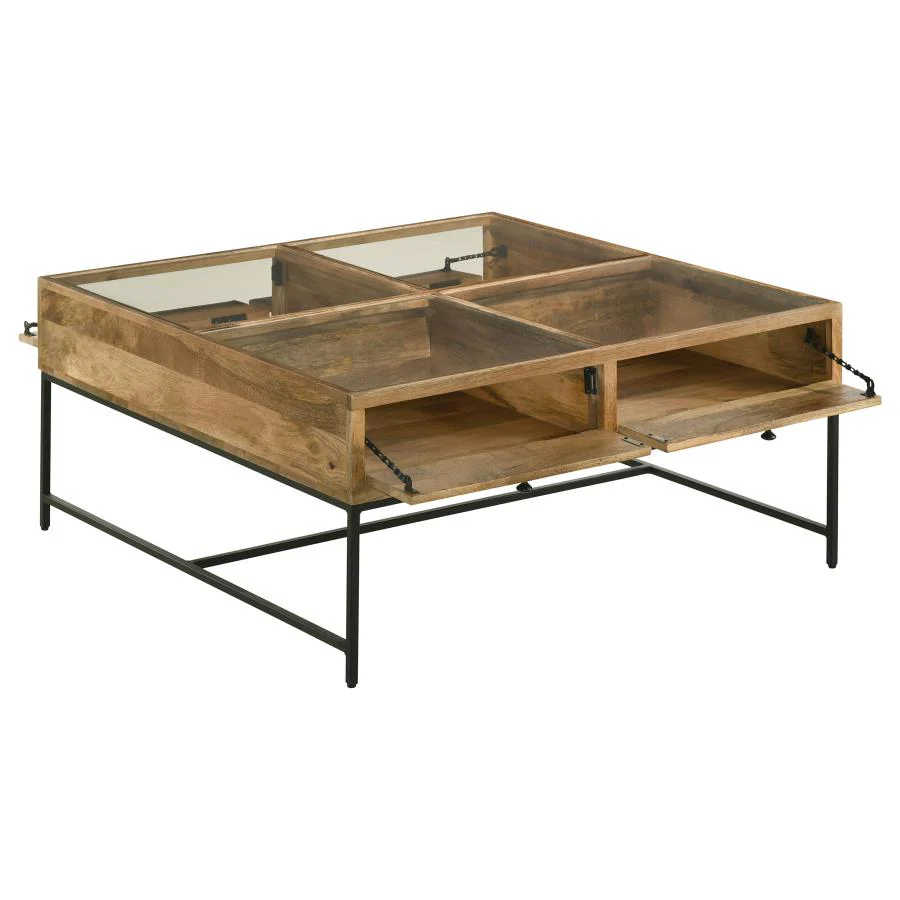 Stephie 4-drawer Square Glass Top Coffee Table Honey Brown - Image 2