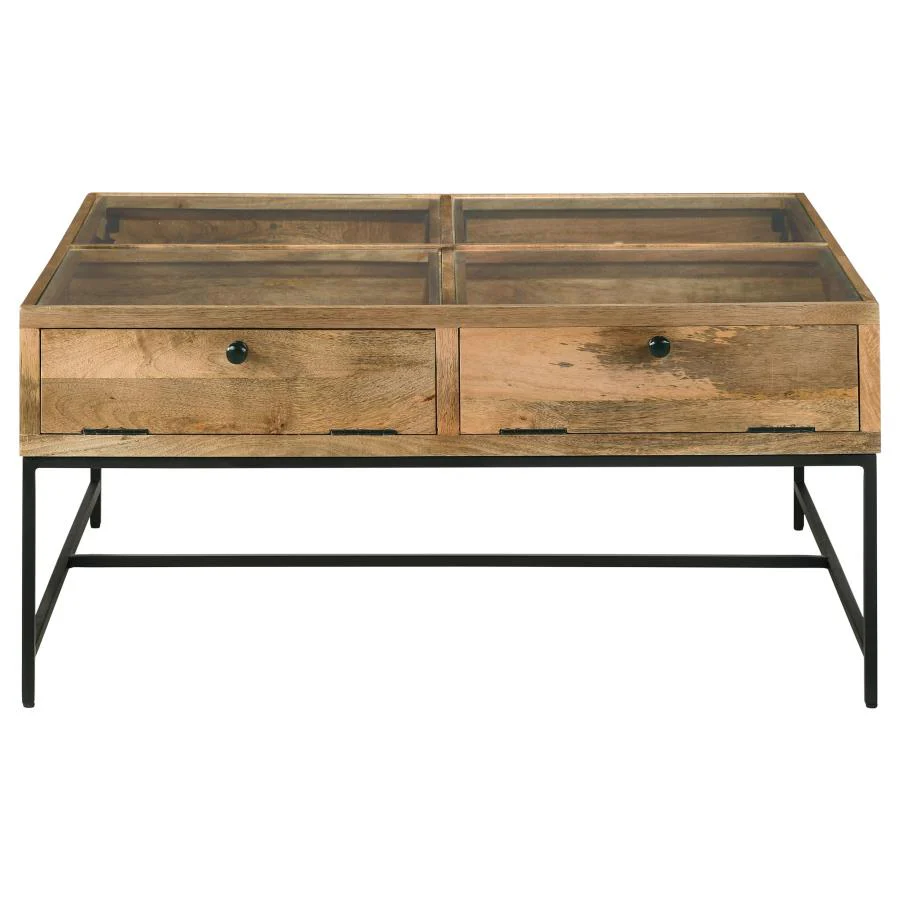 Stephie 4-drawer Square Glass Top Coffee Table Honey Brown - Image 3