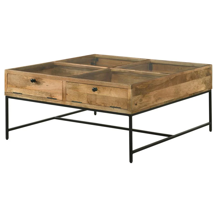 Stephie 4-drawer Square Glass Top Coffee Table Honey Brown - Image 4