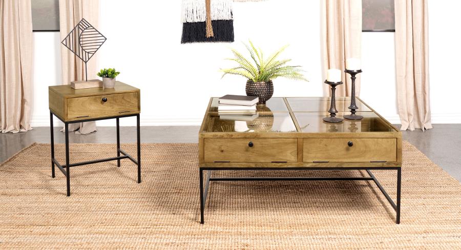 Stephie 4-drawer Square Glass Top Coffee Table Honey Brown - Image 9
