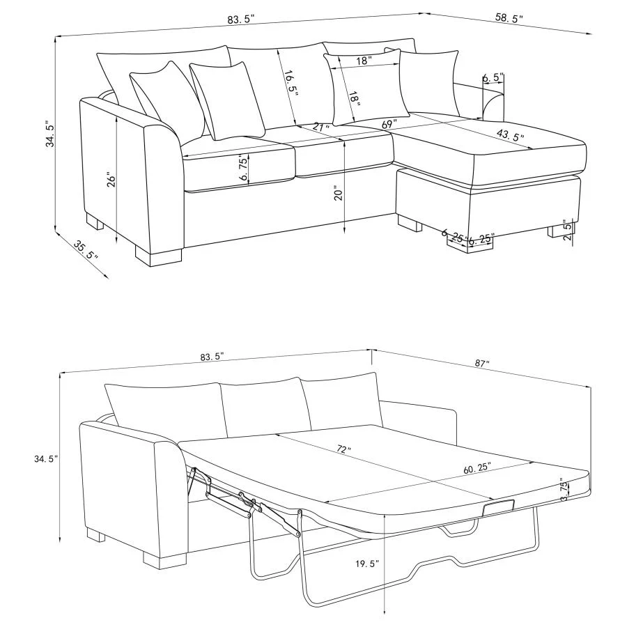 Storey - Upholstered Sleeper Sectional Chaise Sofa - Image 55