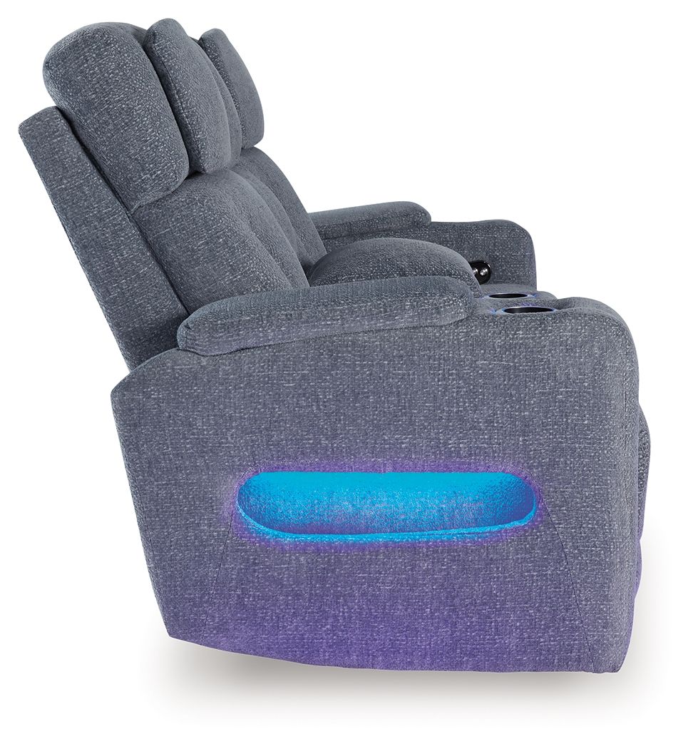 Studio Cave - Power Reclining Loveseat with Console - Steel - Image 11