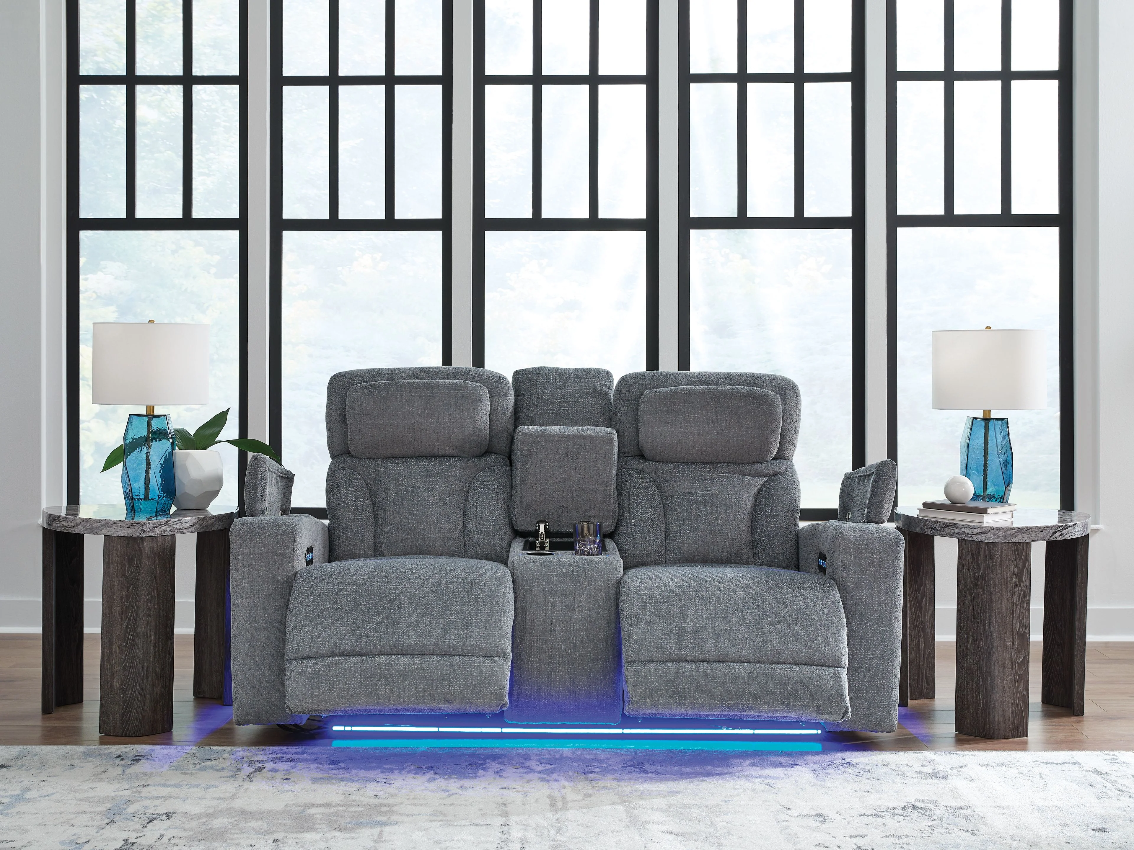 Studio Cave - Power Reclining Loveseat with Console - Steel - Image 12