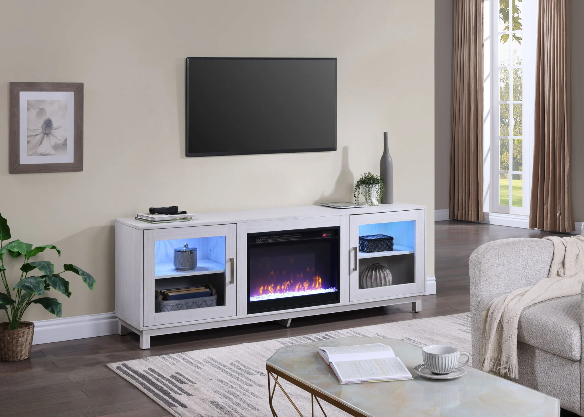 Summit - TV Stand Console With Fireplace - White Walnut Finish - Image 2