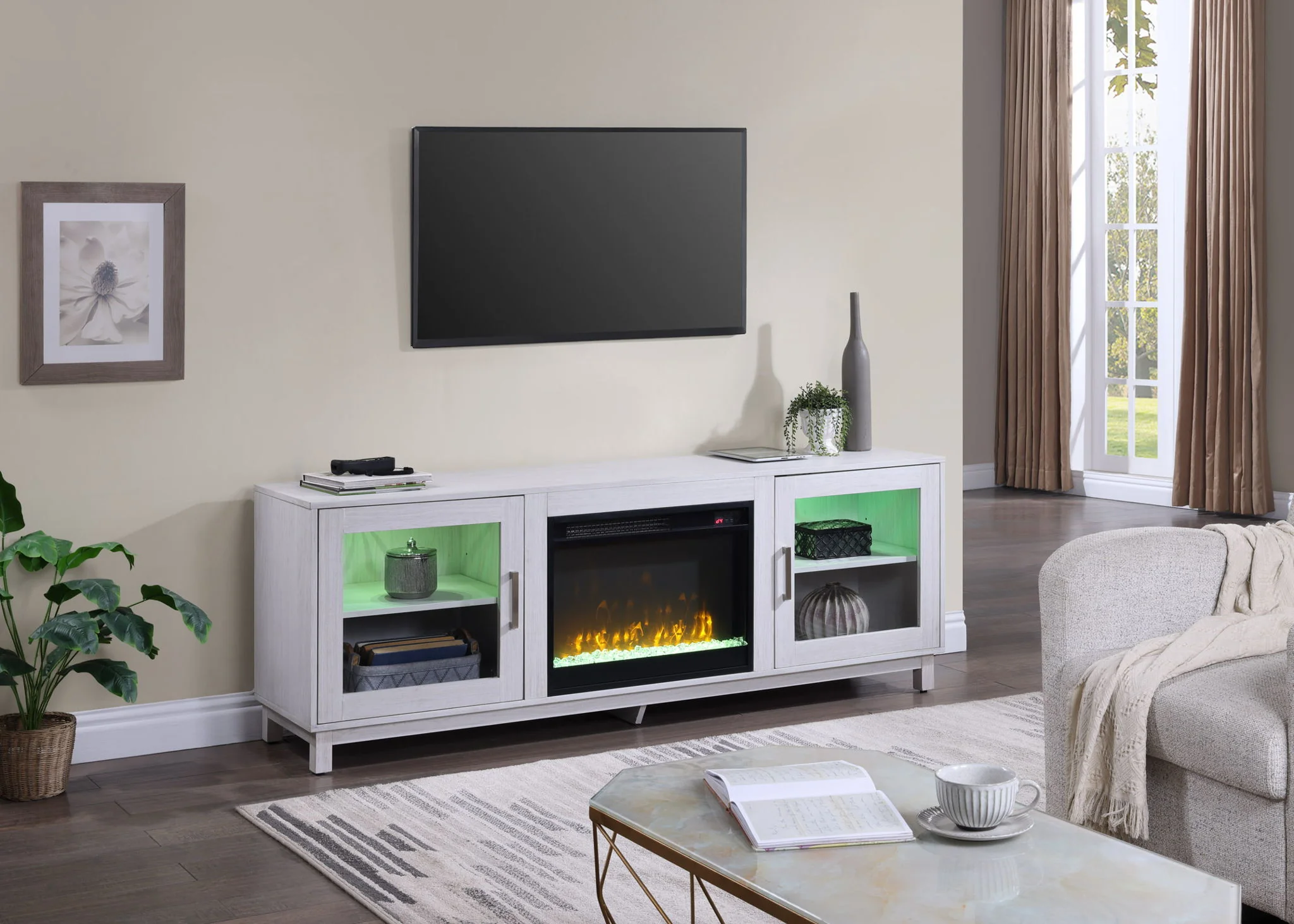 Summit - TV Stand Console With Fireplace - White Walnut Finish - Image 6