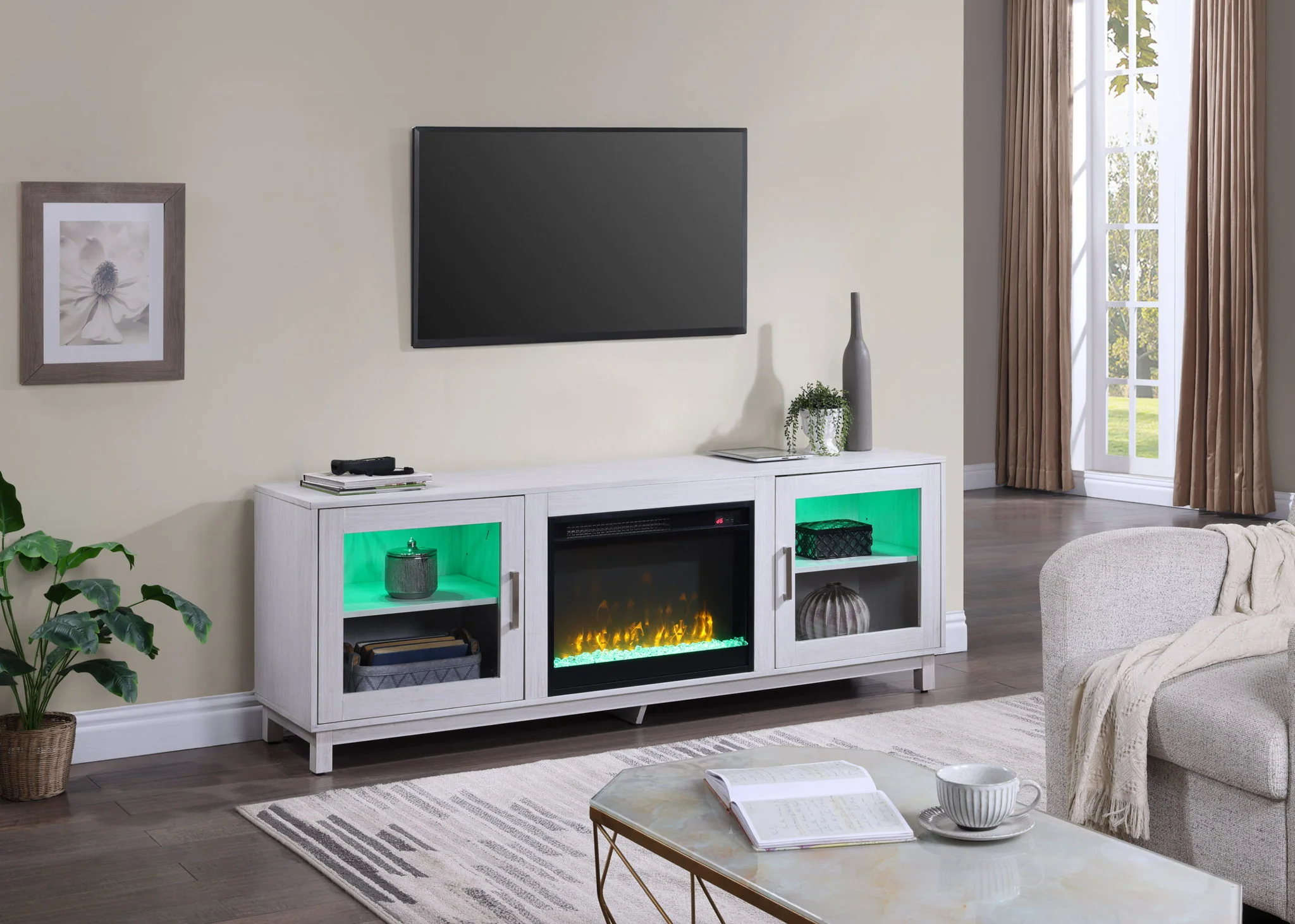 Summit - TV Stand Console With Fireplace - White Walnut Finish - Image 7