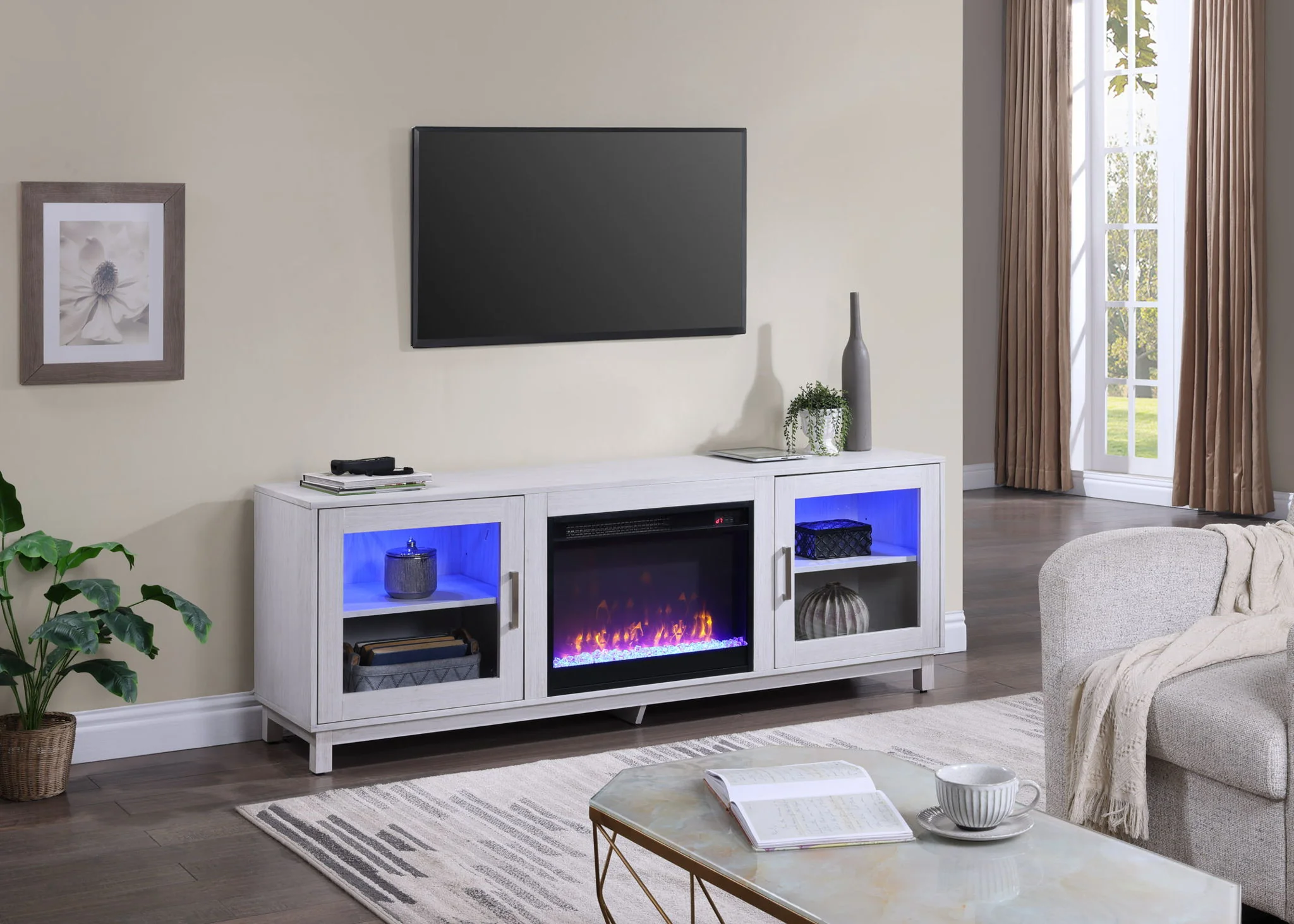 Summit - TV Stand Console With Fireplace - White Walnut Finish - Image 8