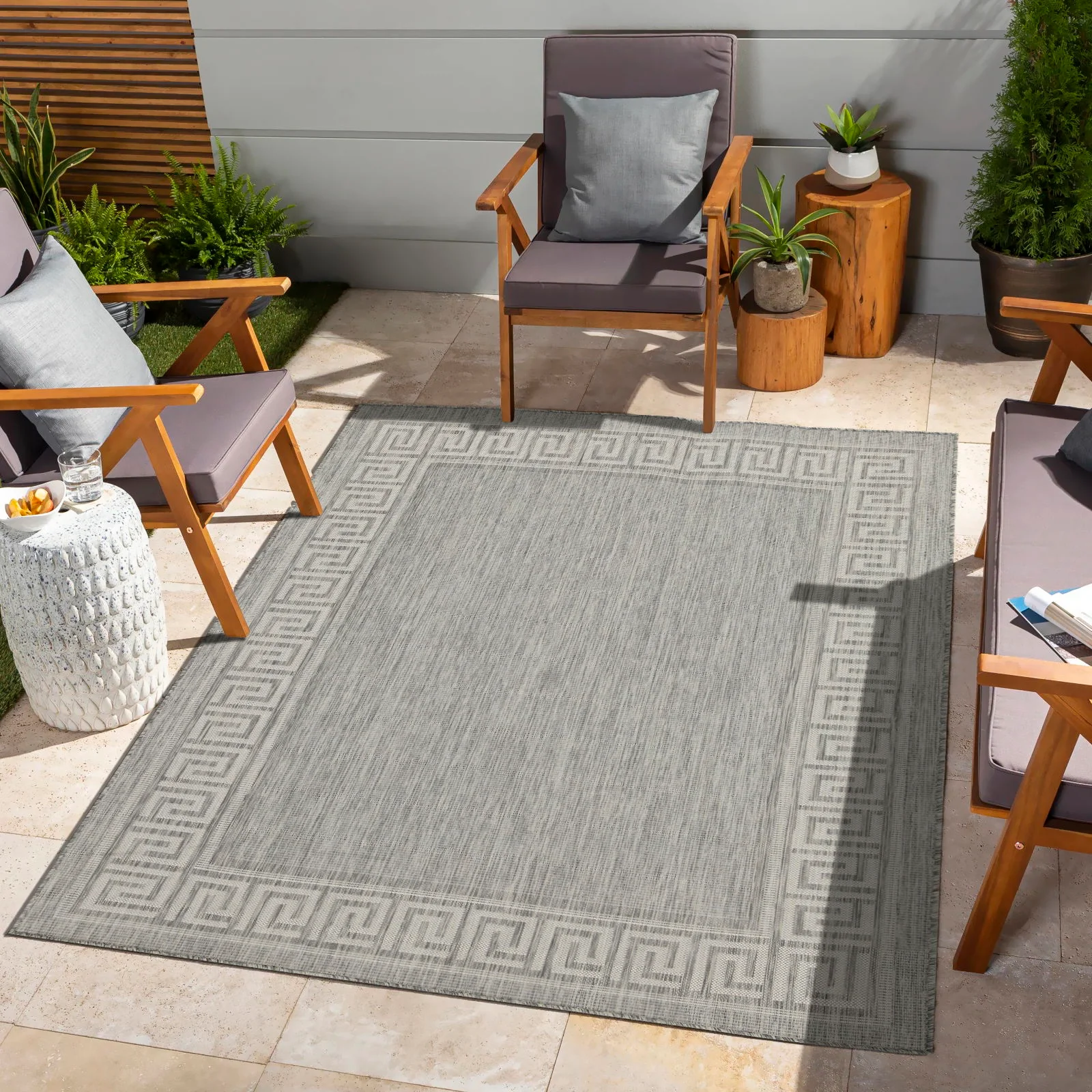 Sunshine - 5'3" X 7'3" Indoor, Outdoor, Area Rug Polypropylene - Silver - Image 2