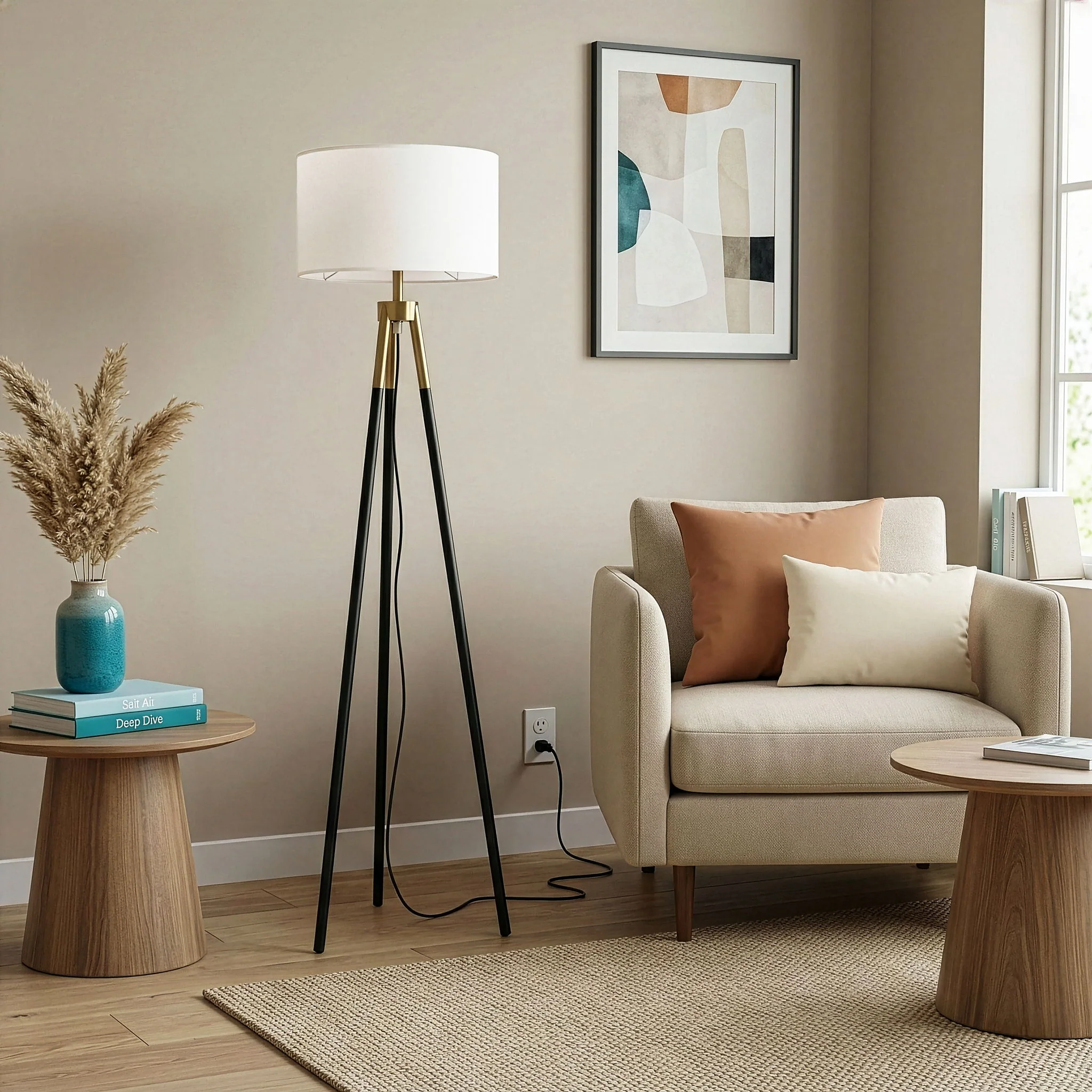 Sway - Floor Lamp With On / Off Switch Triple Legs Shade - Black / Gold / White - Image 6