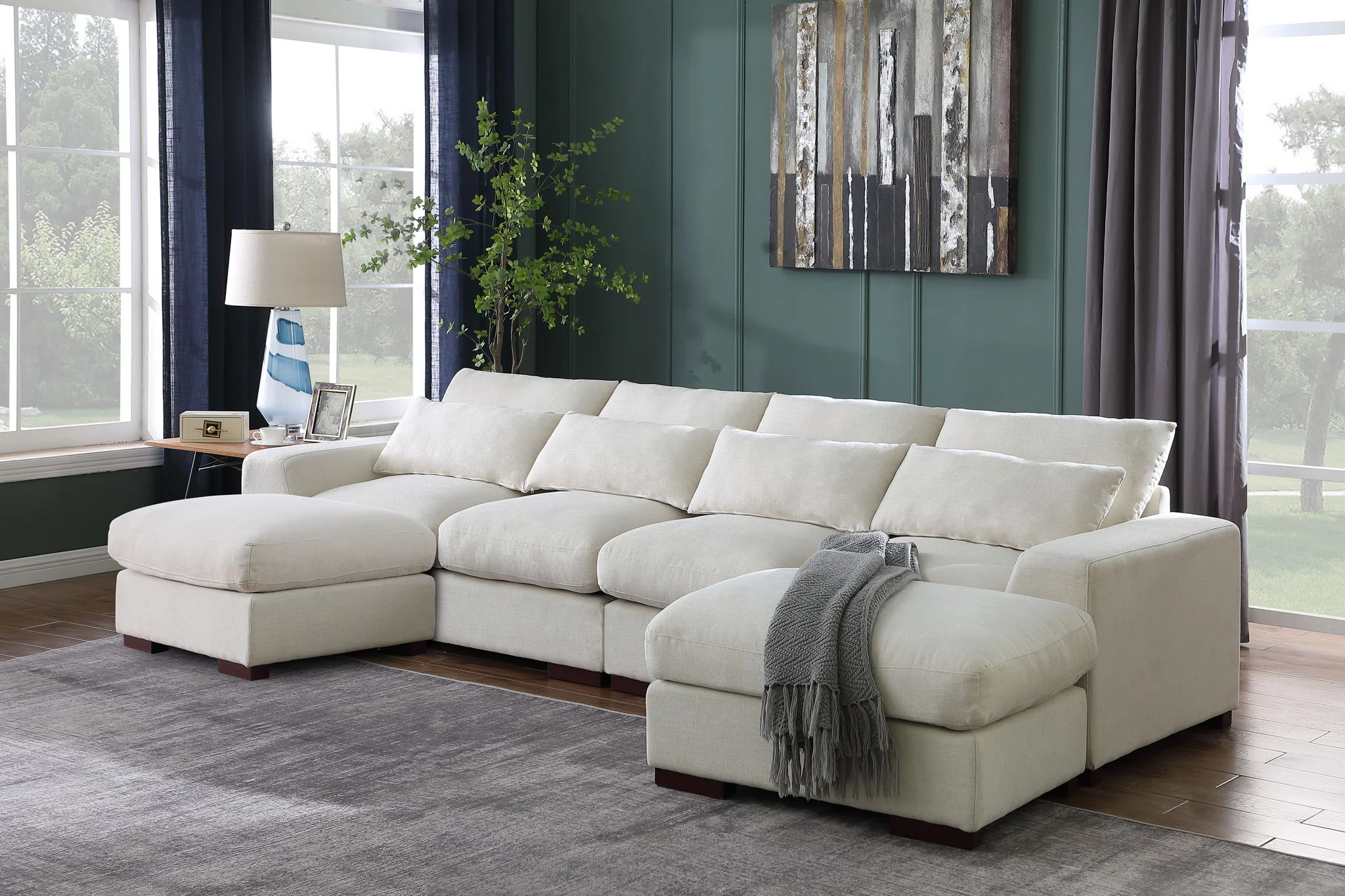 Tatman - Linen Blend Sectional With 2 Ottomans - Image 2