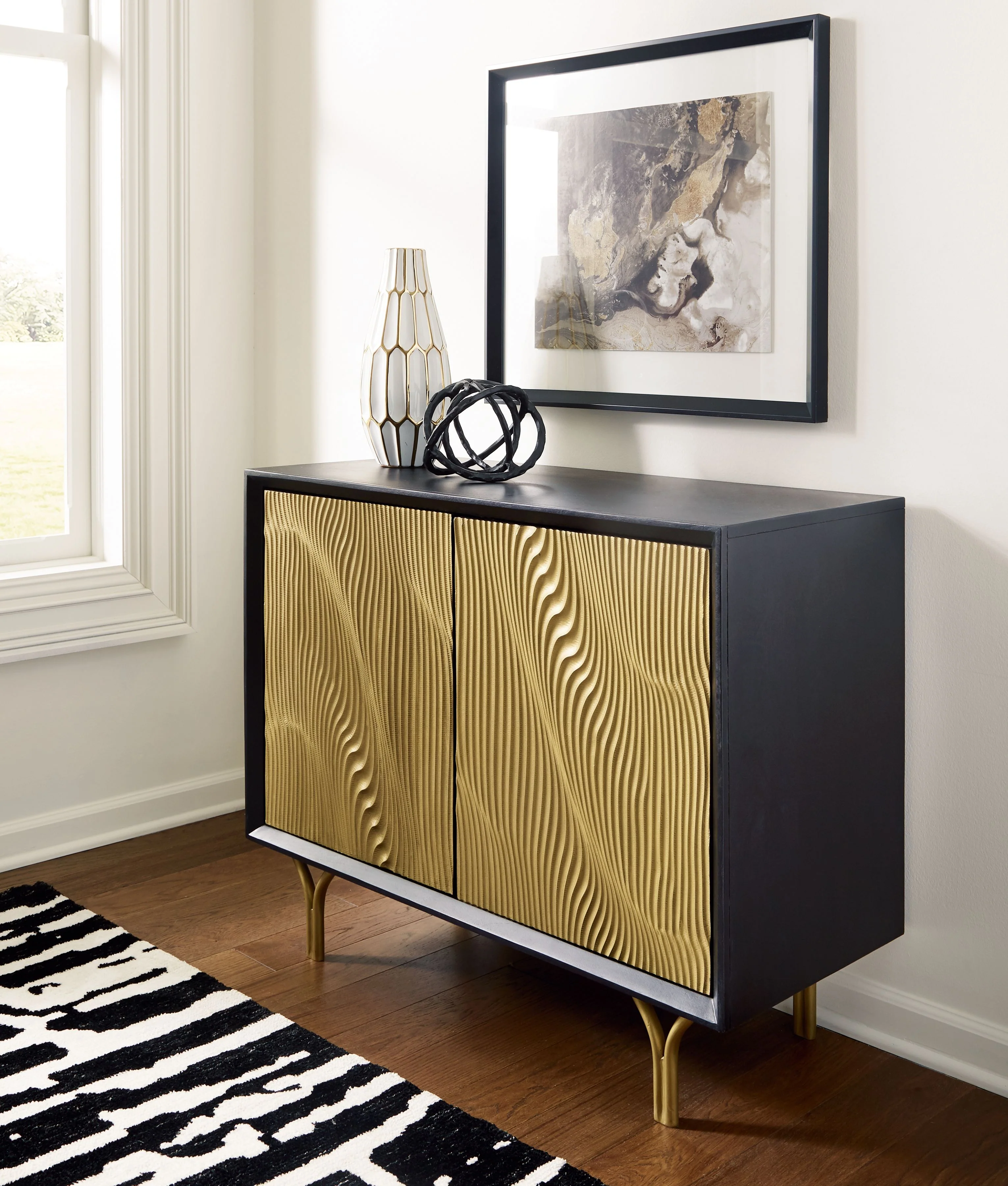 Tayner - Accent Cabinet - Black / Gold Finish - Image 5