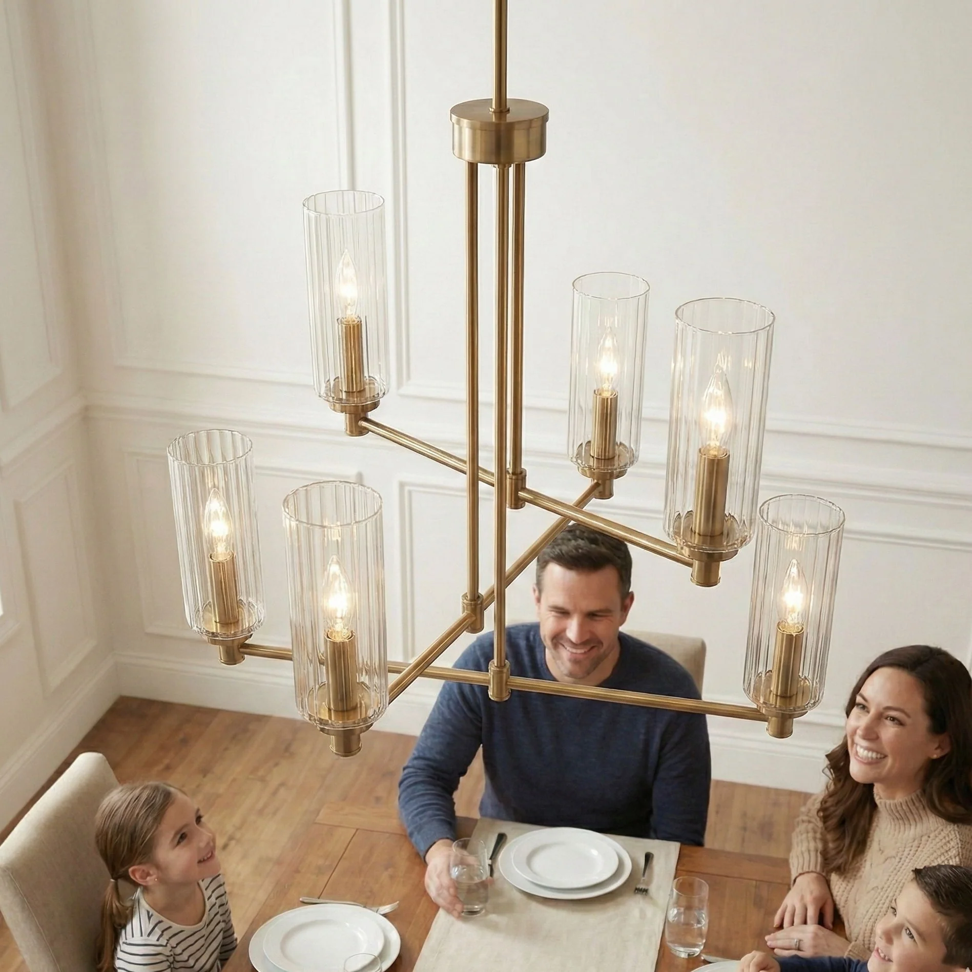Timeless - 6 Lights Chandelier With Clear Ribbed Satin - Antique Brass / Clear / Gold - Image 4
