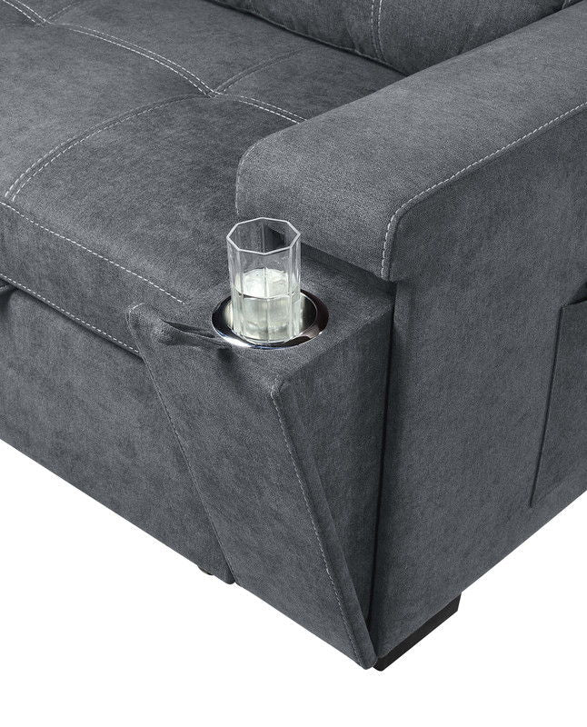 Toby - Woven Fabric Reversible Sleeper Sectional Sofa With Storage Chaise Cup Holder Charging Ports And Pockets - Image 20