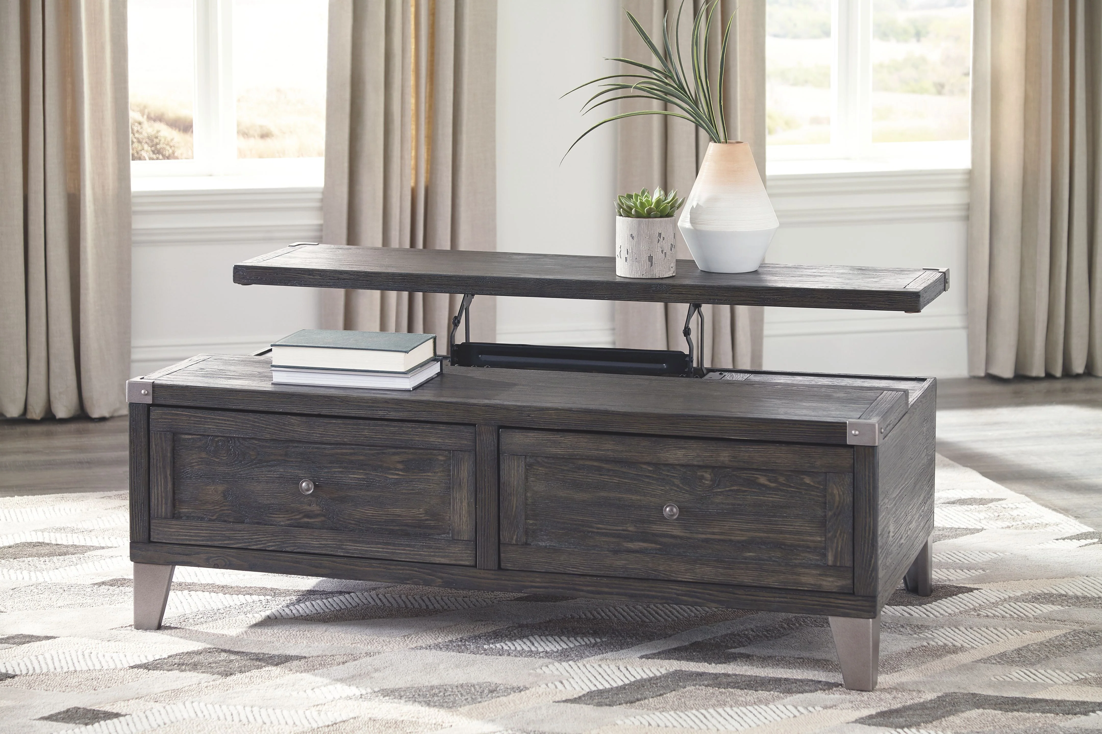 Todoe - Lift Top Cocktail Table - Dark Gray - Image 3