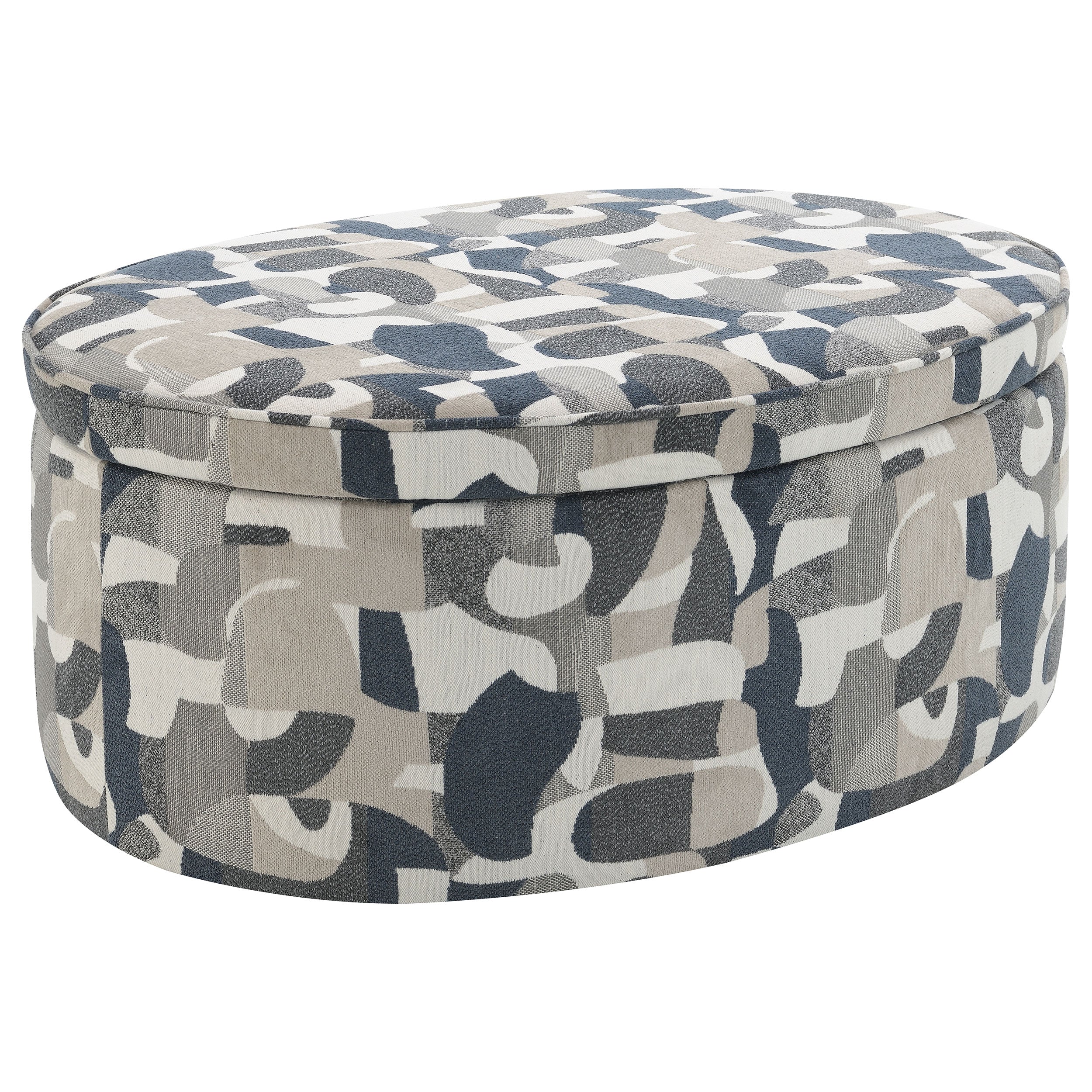 Tomkins - Oval Upholstered Storage Ottoman - Indigo Blue - Image 11