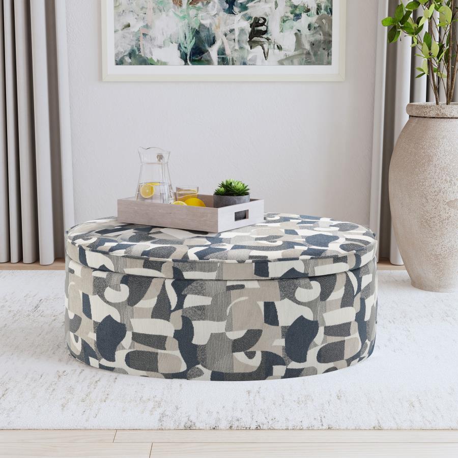 Tomkins - Oval Upholstered Storage Ottoman - Indigo Blue - Image 2