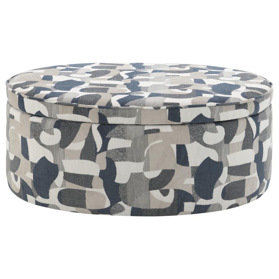 Tomkins - Oval Upholstered Storage Ottoman - Indigo Blue - Image 5