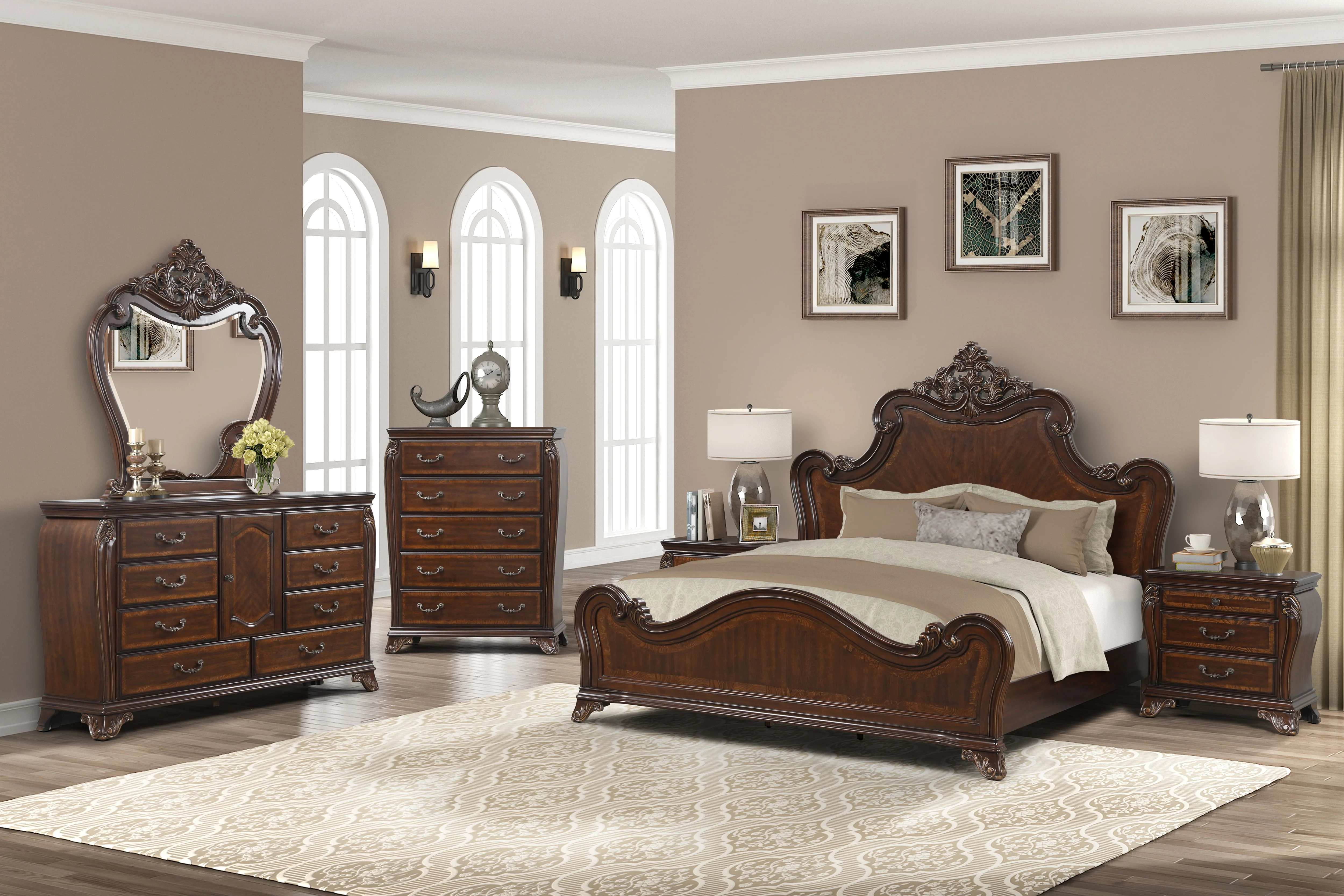 Traditional 5-Drawer Bedroom Chest in Cherry Brown