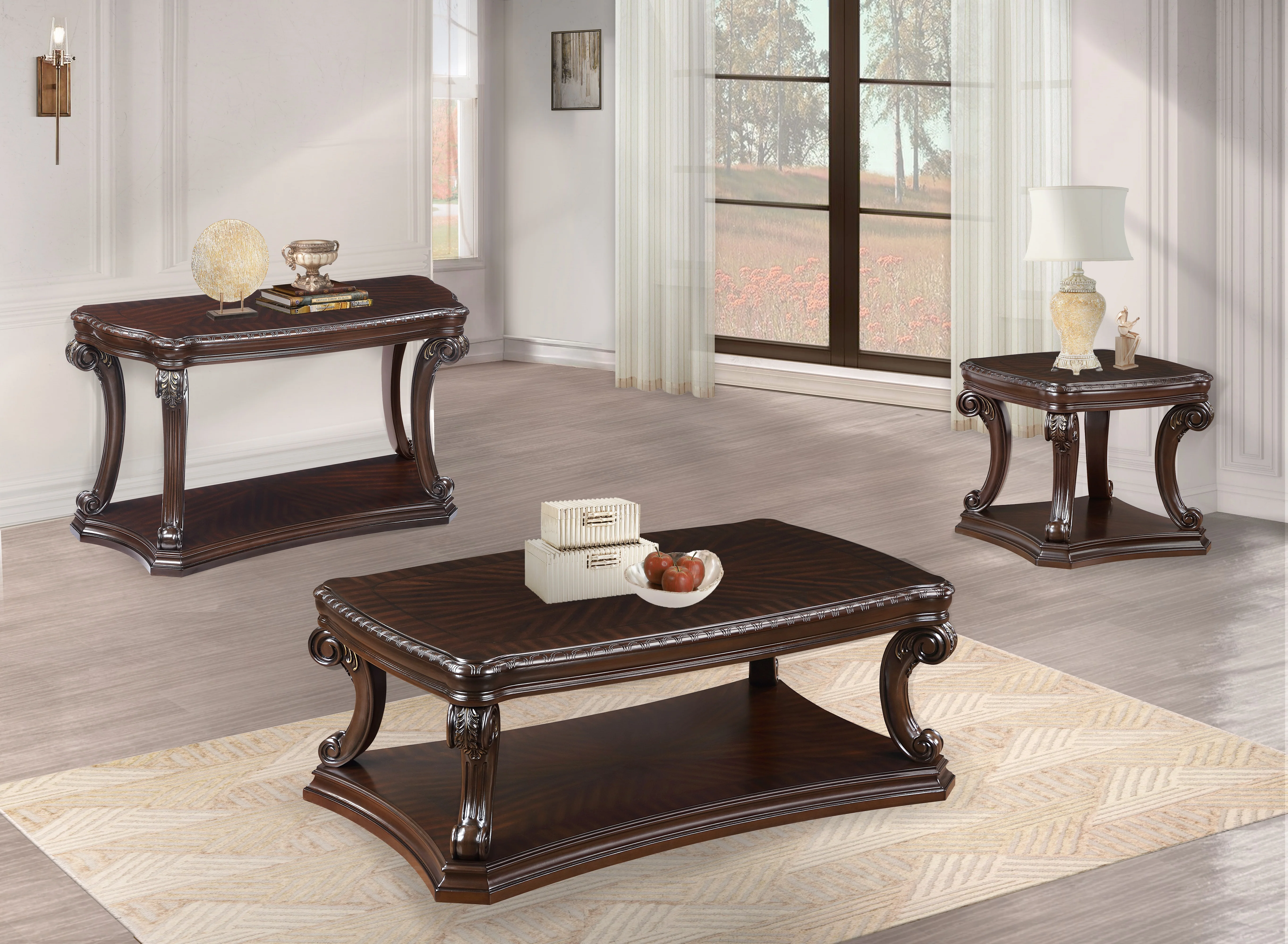 Traditional Cherry Sofa Table with Bottom Shelf - Image 4