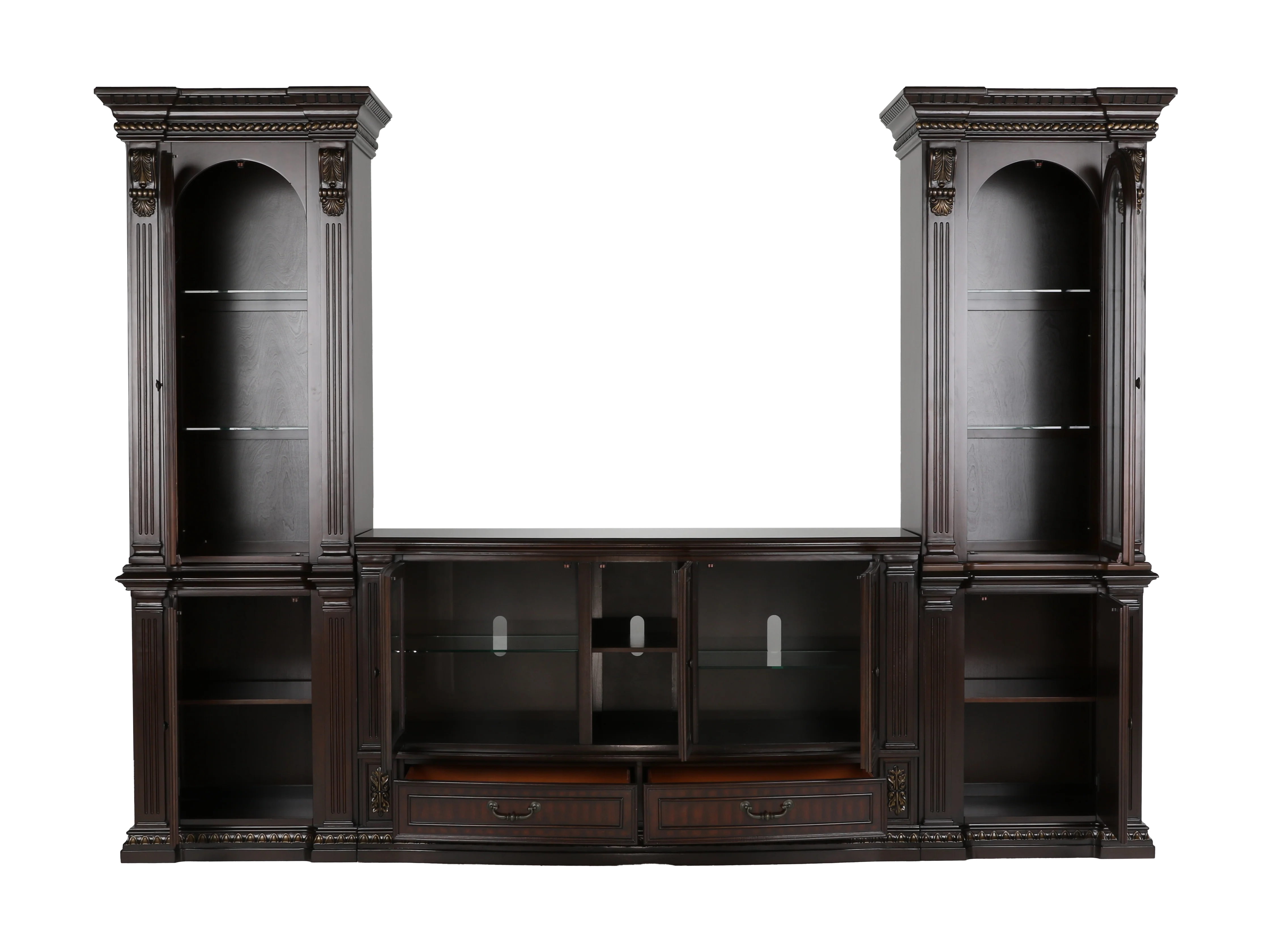 Traditional Dark Cherry Entertainment Center with Lighted Piers - Image 4