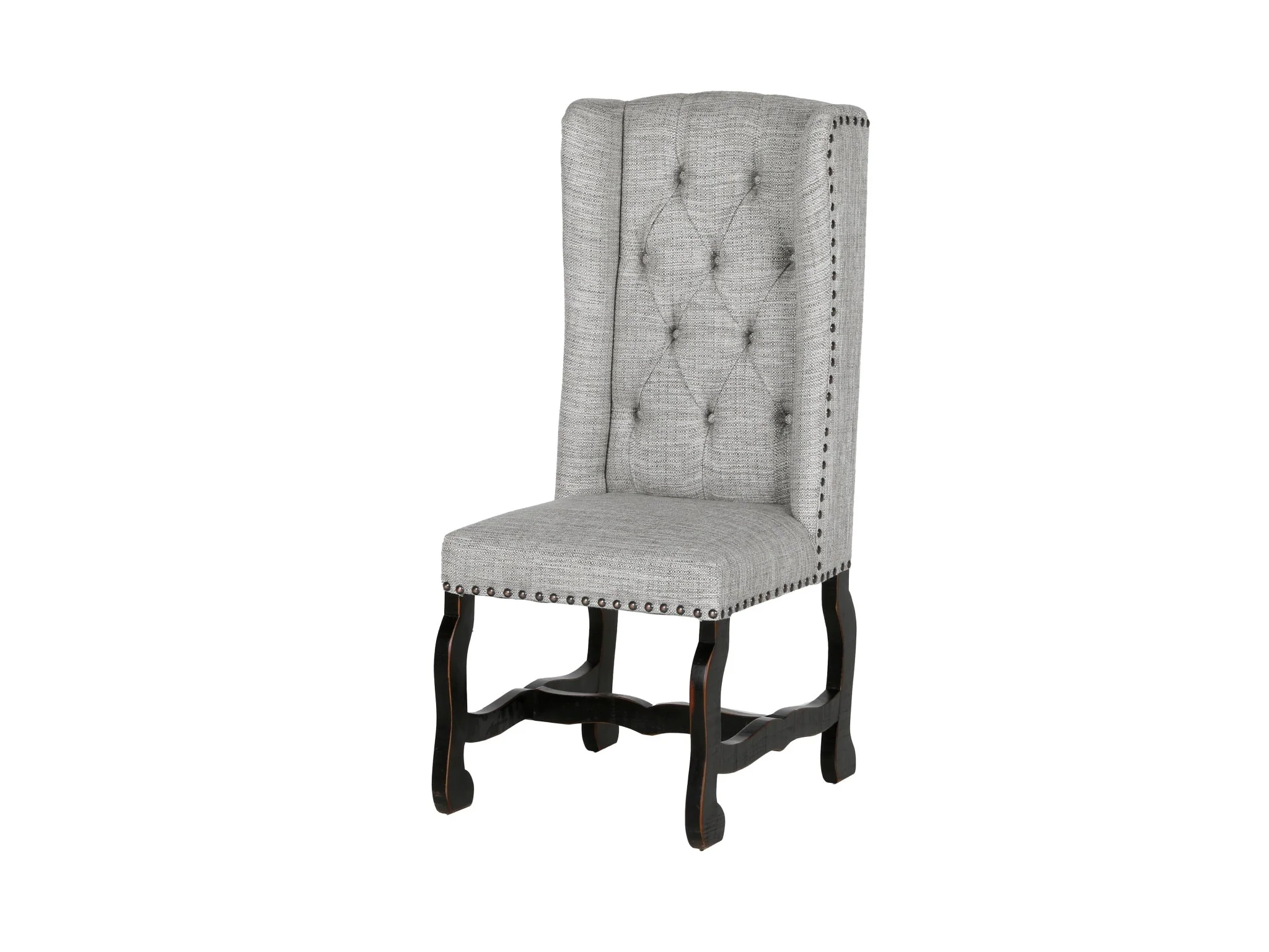Traditional Dark Wood Dining Table Set with Light Gray Tufted Nailhead Chairs - Image 4