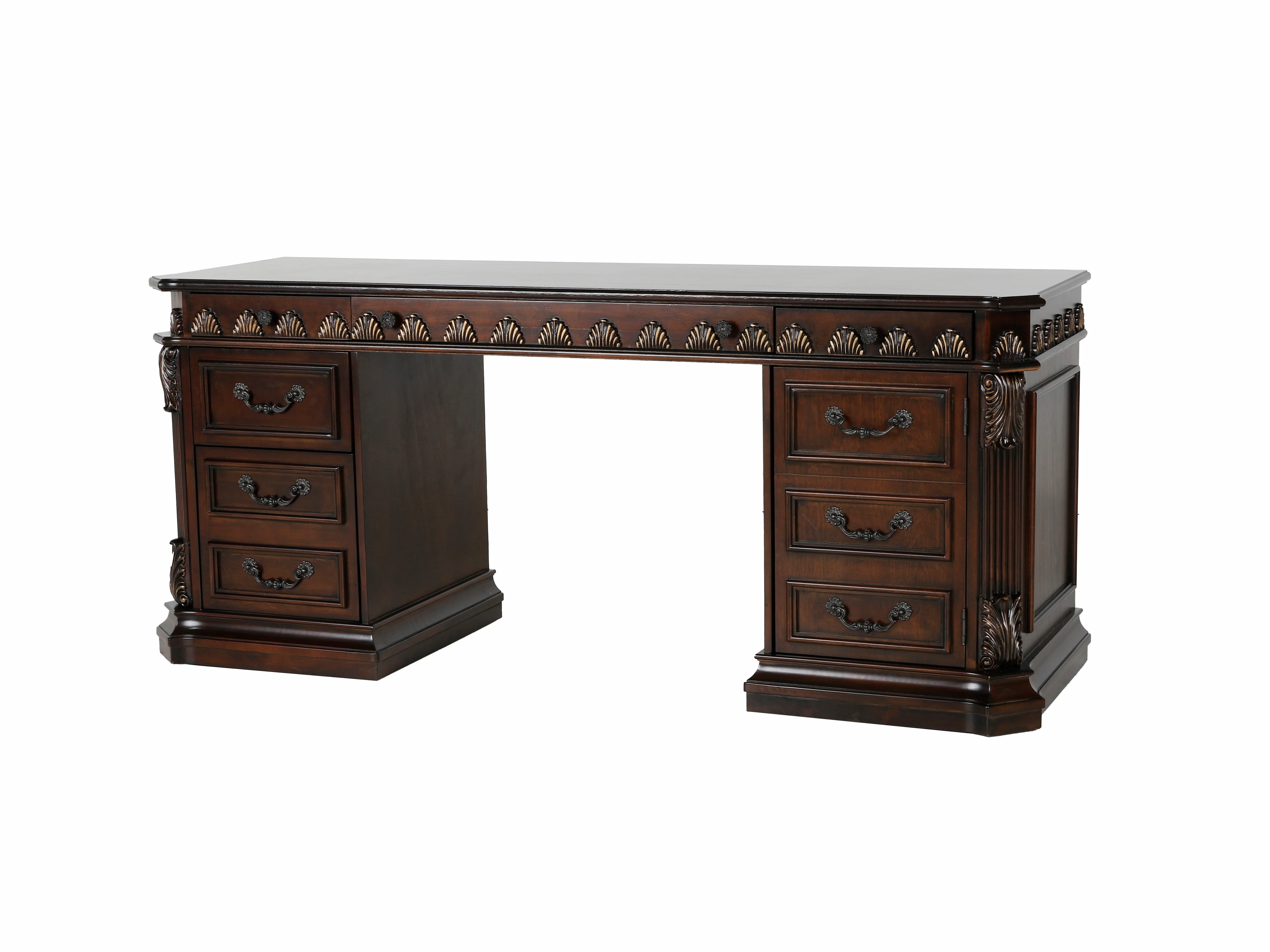 Traditional Executive Desk with Hutch and Glass Door Storage in Dark Brown - Image 5