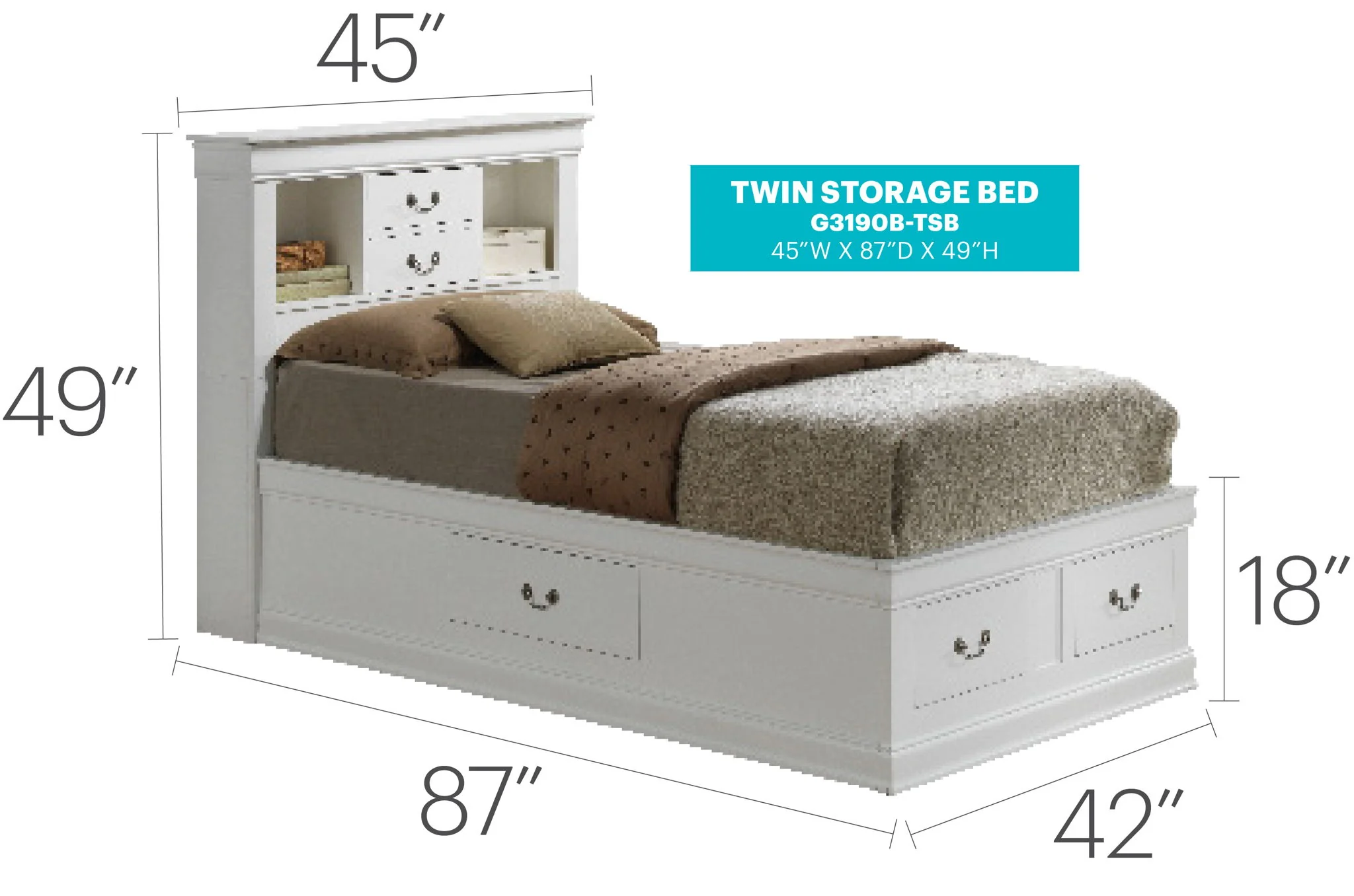 Traditional Style Bookcase Storage Bed - Image 10