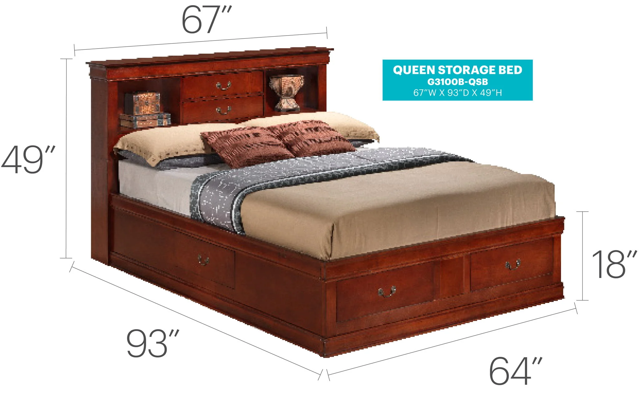 Traditional Style Bookcase Storage Bed - Image 21