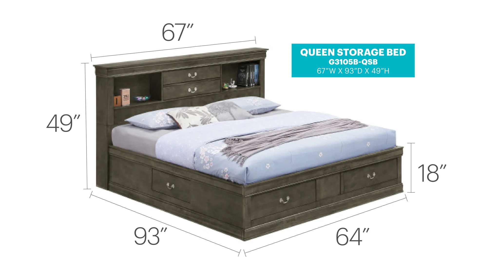 Traditional Style Bookcase Storage Bed - Image 39